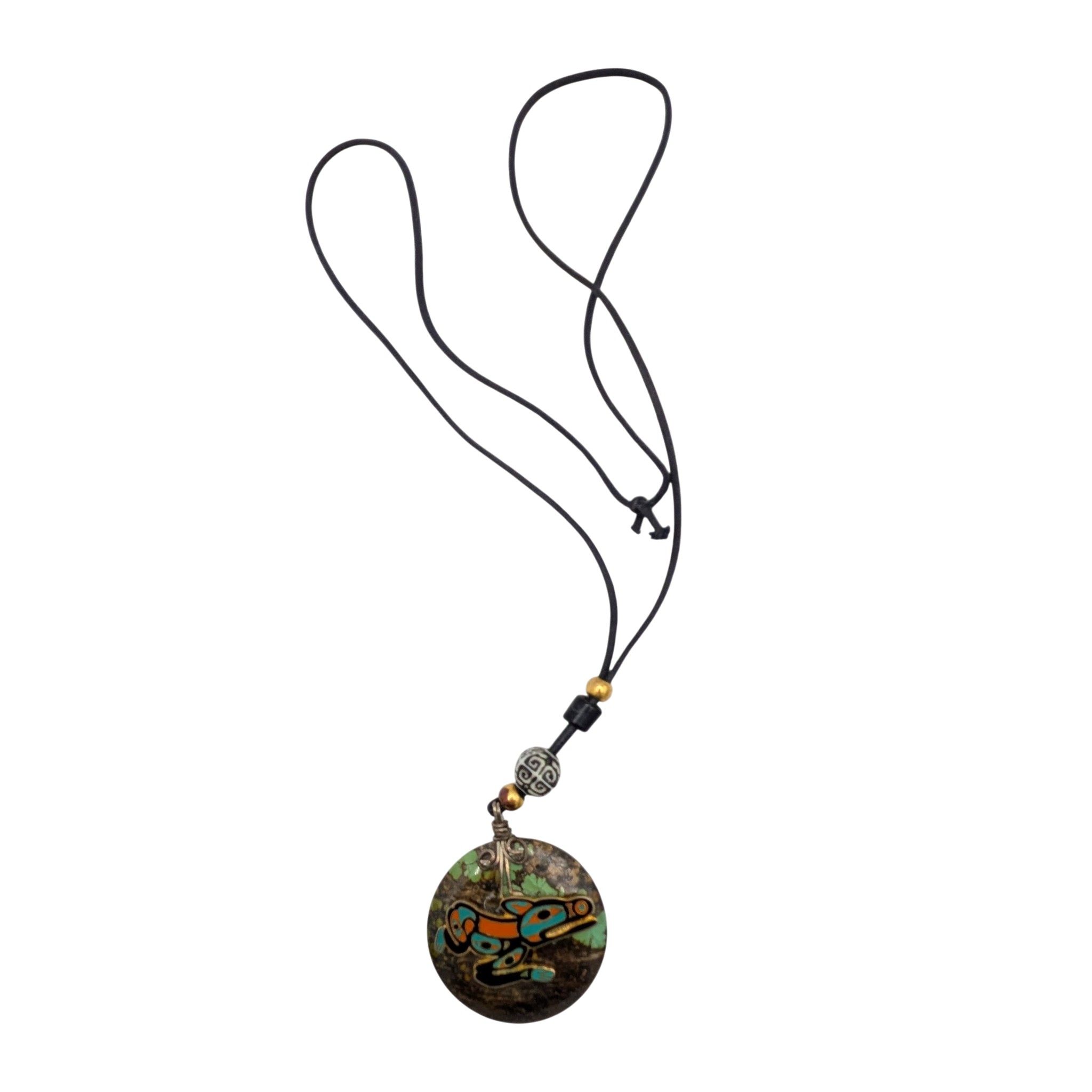 Handmade Sterling Silver Gold Tone Turquoise Glass Cloisonne Enamel Dog Necklace