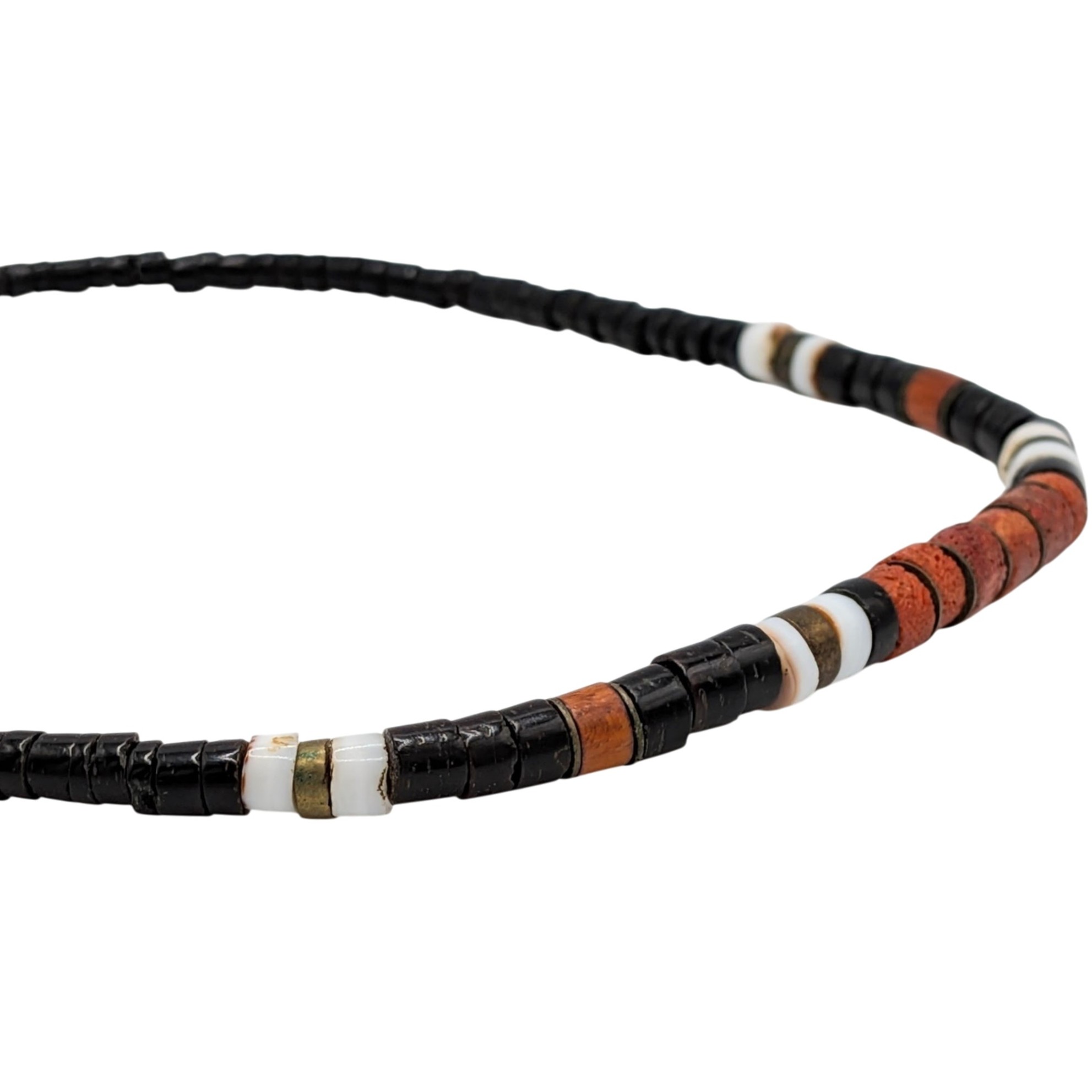 Handmade Brass Horn Shell Coral Heishi Bead Necklace