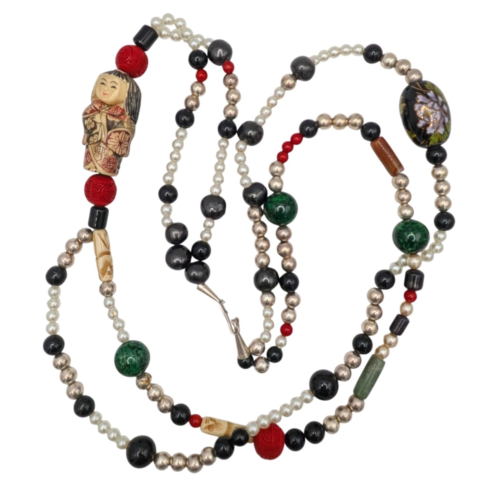 Vintage Chinese Export Sterling Silver Beaded Necklace