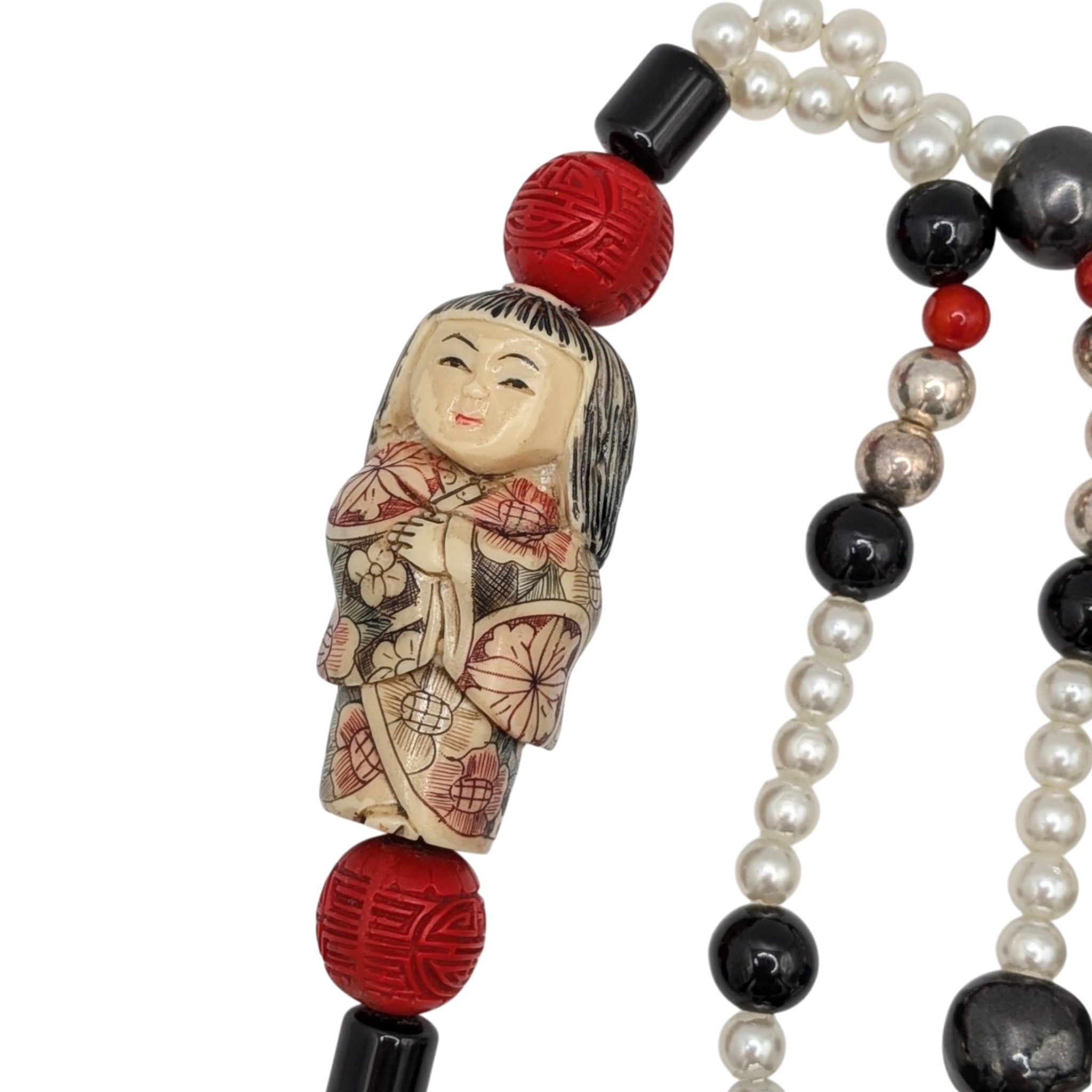 Vintage Chinese Export Sterling Silver Beaded Necklace