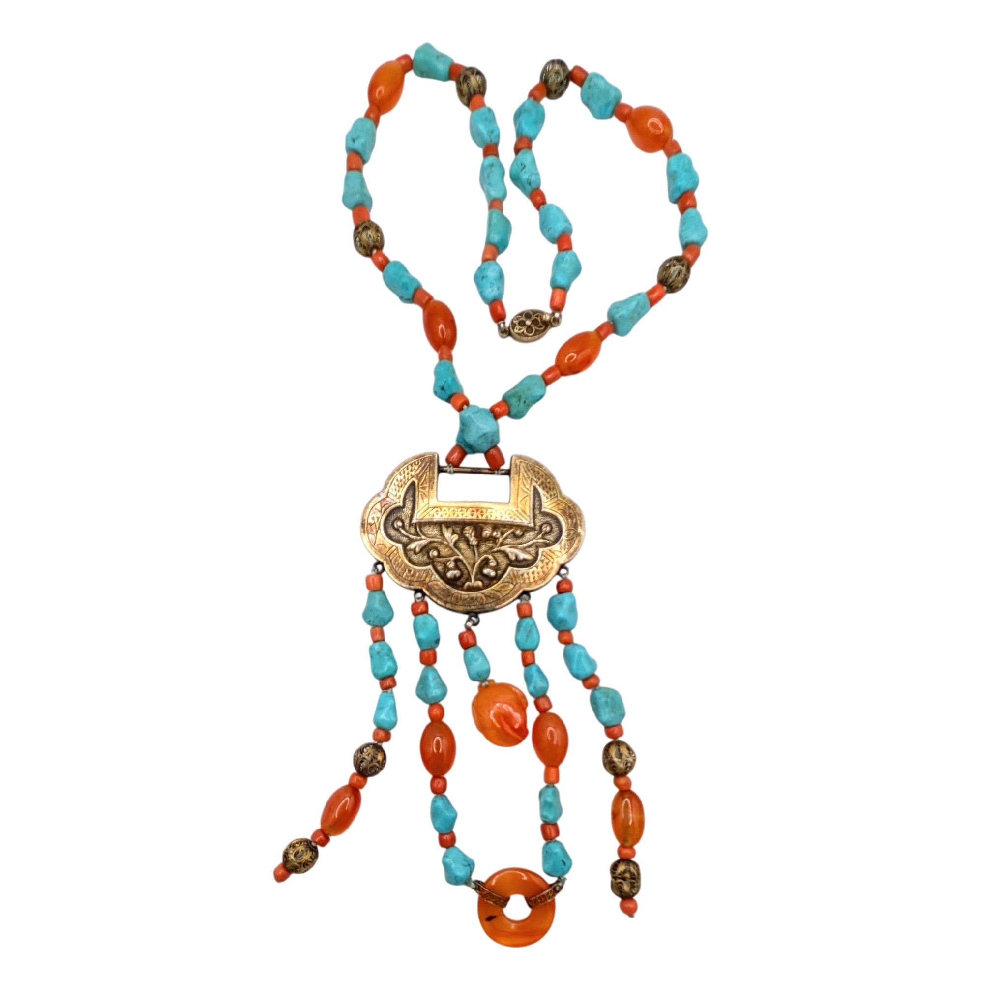 Signed Gold Over Sterling Multi Stone Beaded Statement Necklace