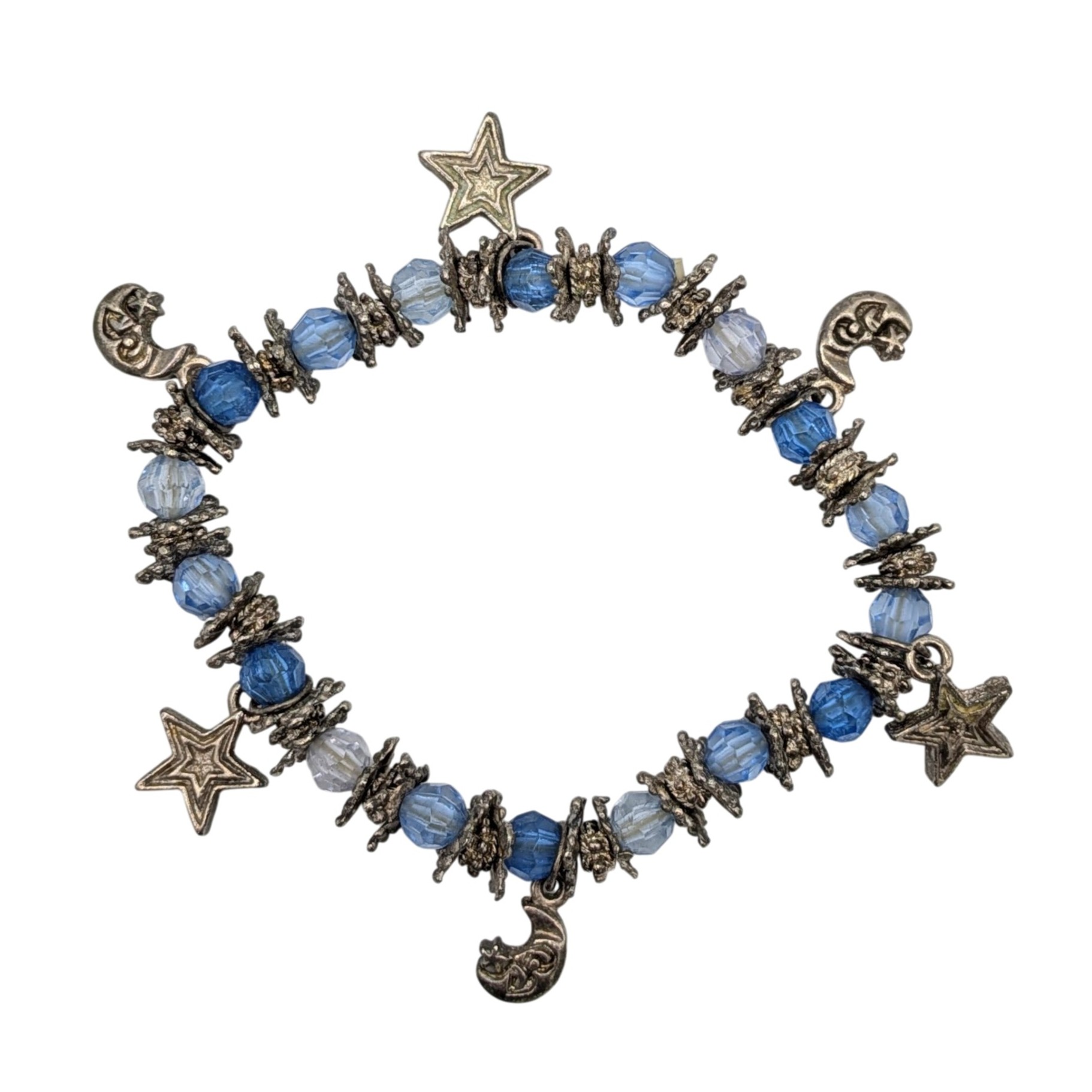 Silver Tone Glass Beaded Celestial Stretch Bracelet