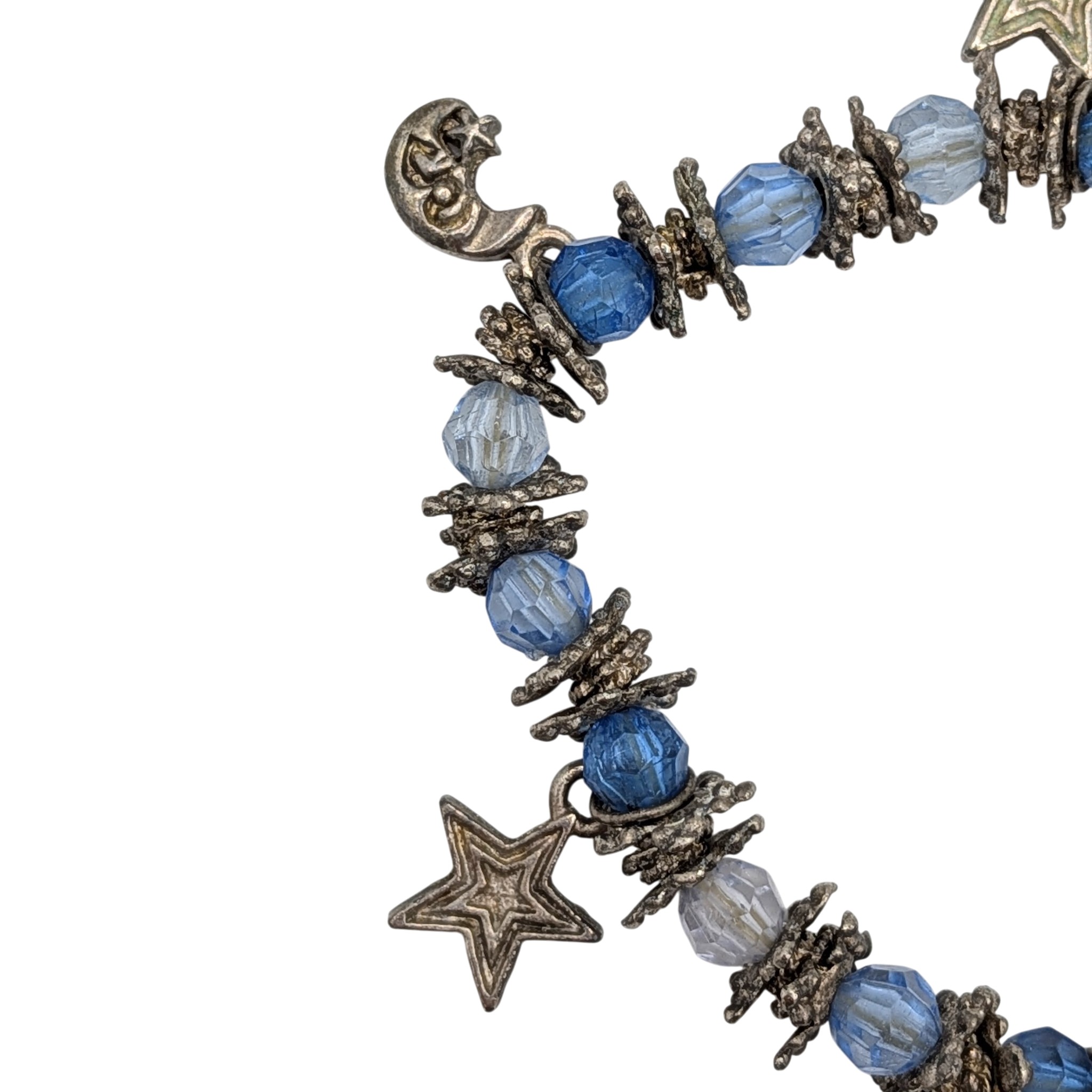 Silver Tone Glass Beaded Celestial Stretch Bracelet