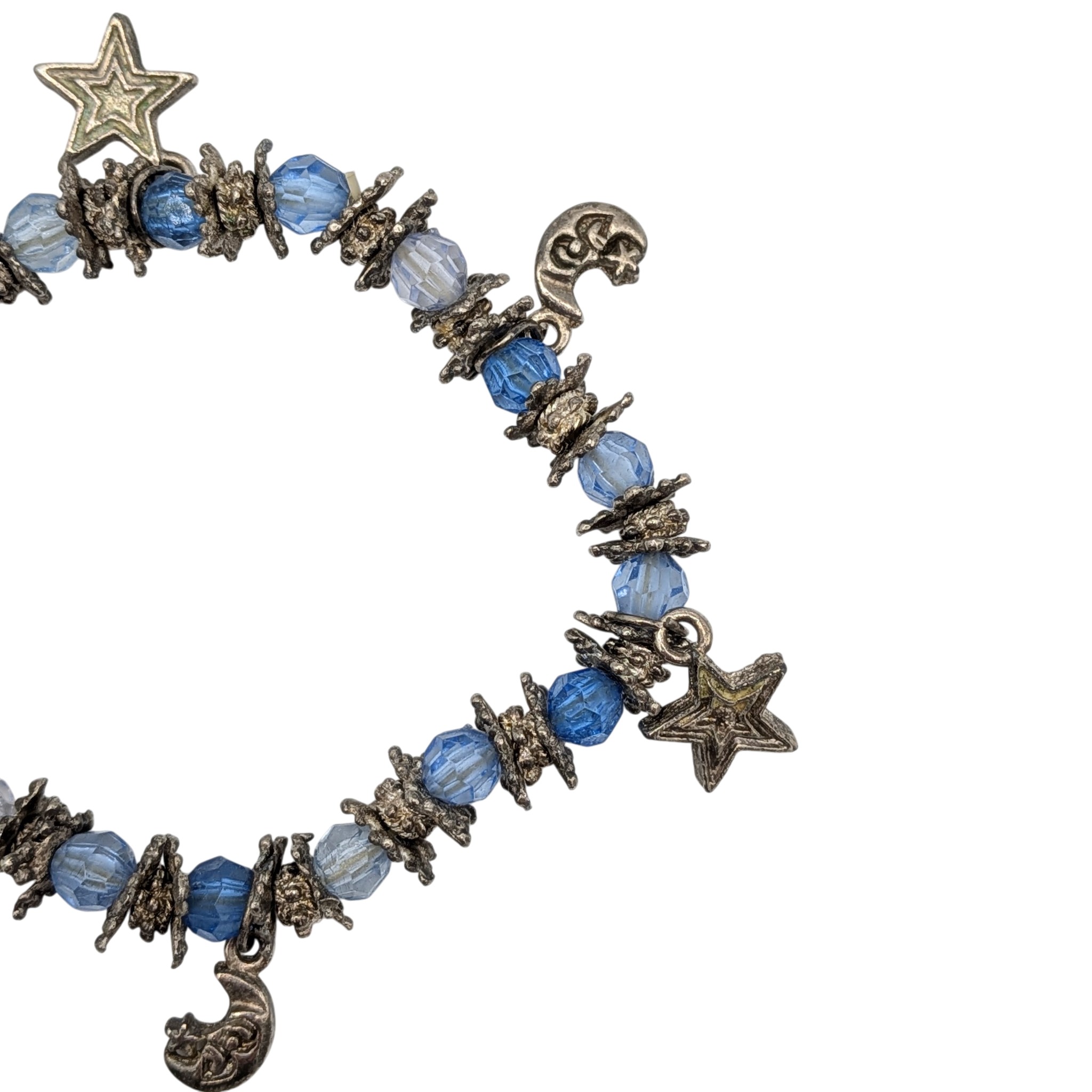 Silver Tone Glass Beaded Celestial Stretch Bracelet