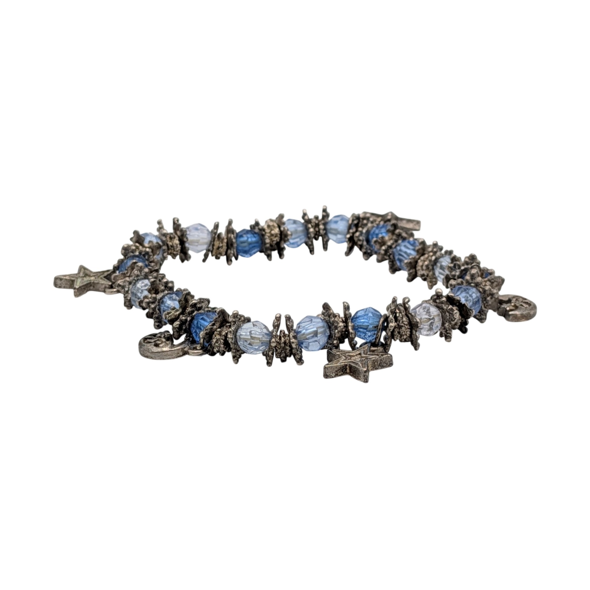 Silver Tone Glass Beaded Celestial Stretch Bracelet