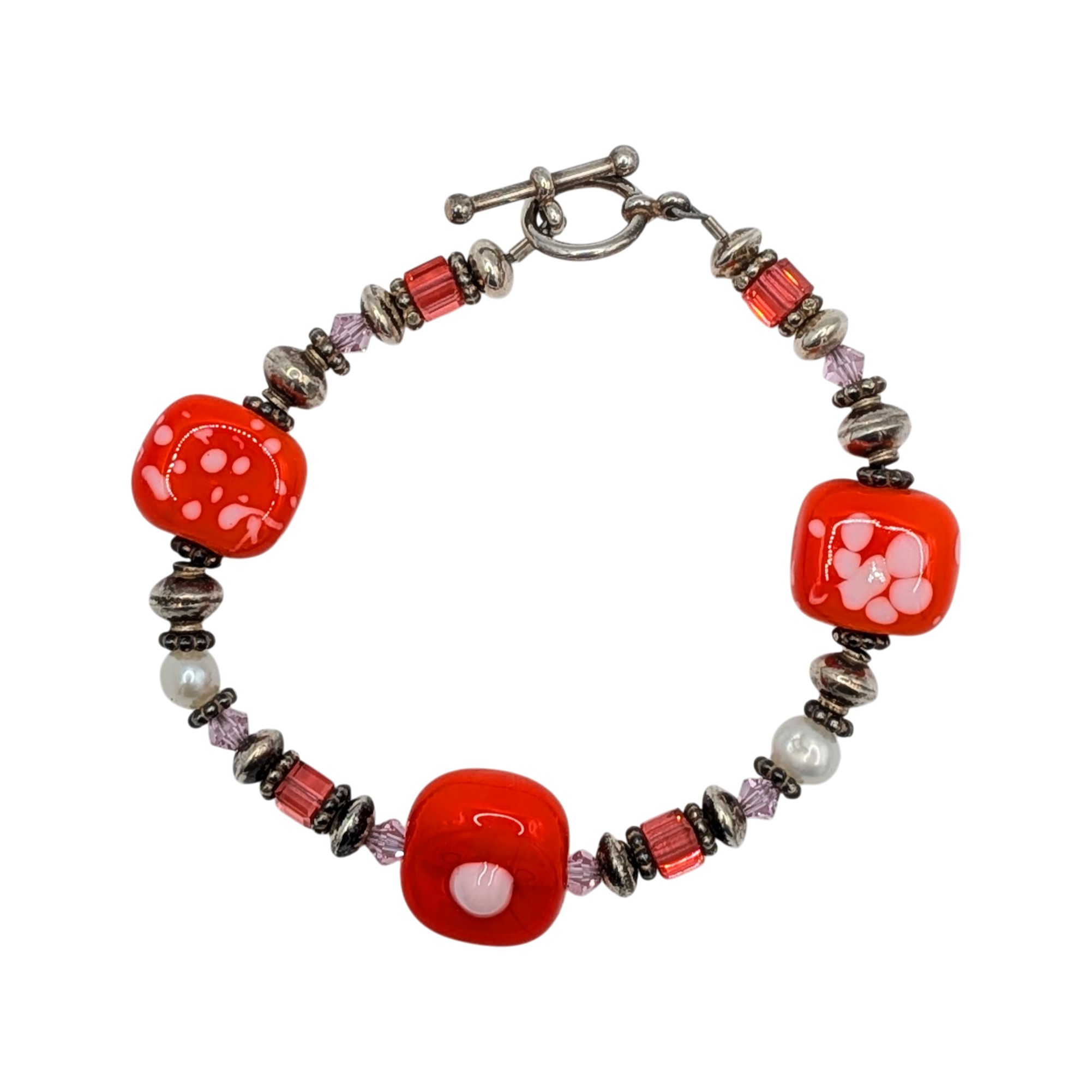Sterling Silver Glass Beaded Toggle Bracelet
