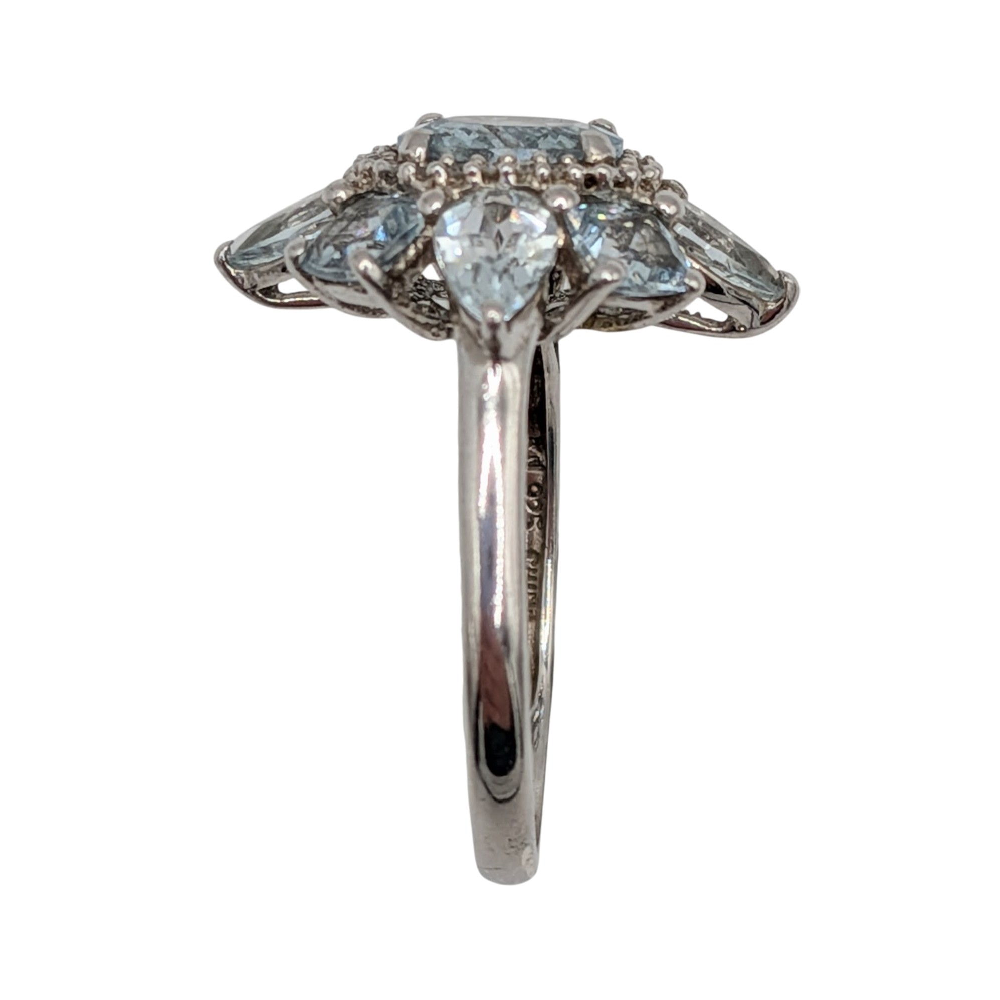 Signed Sterling Silver Diamond Aquamarine Statement Ring Size 8.75