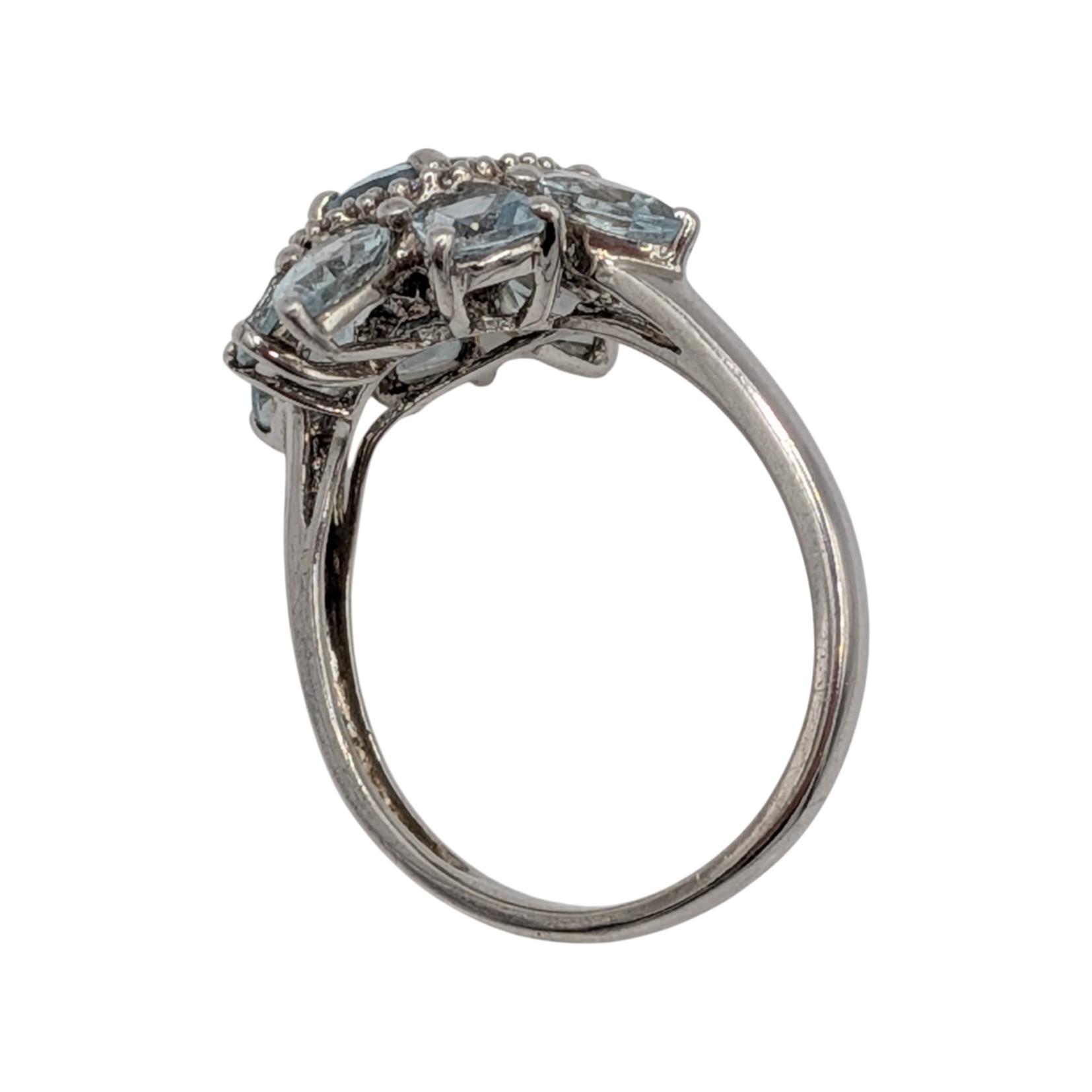 Signed Sterling Silver Diamond Aquamarine Statement Ring Size 8.75