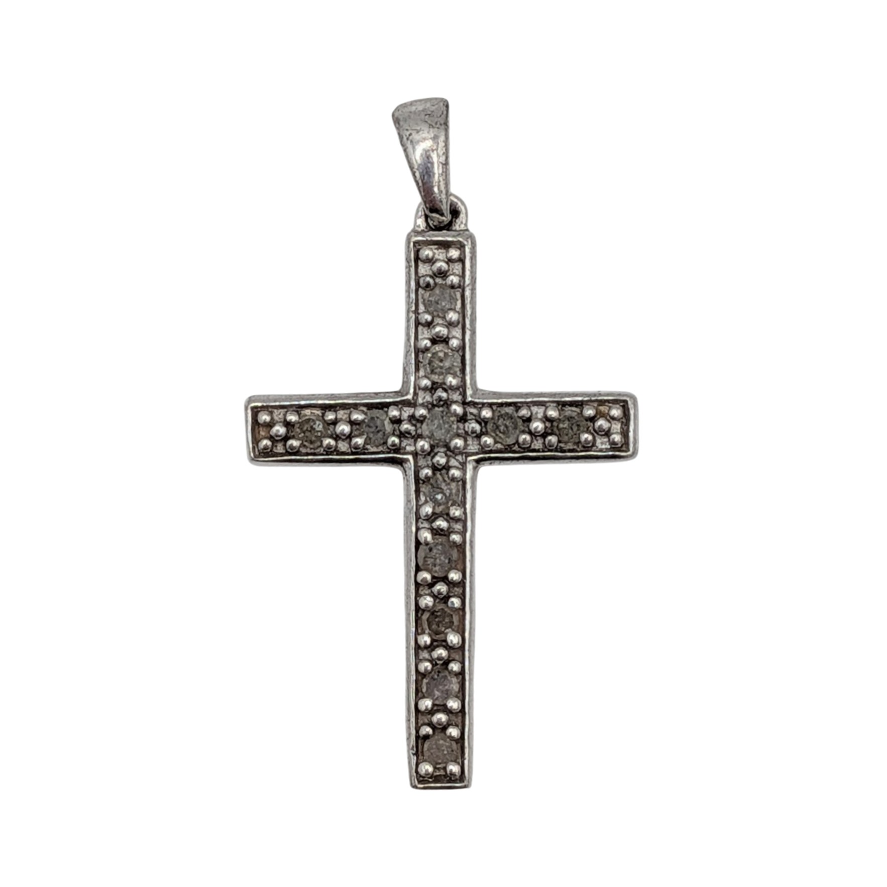 Signed Sterling Silver Diamond Cross Pendant