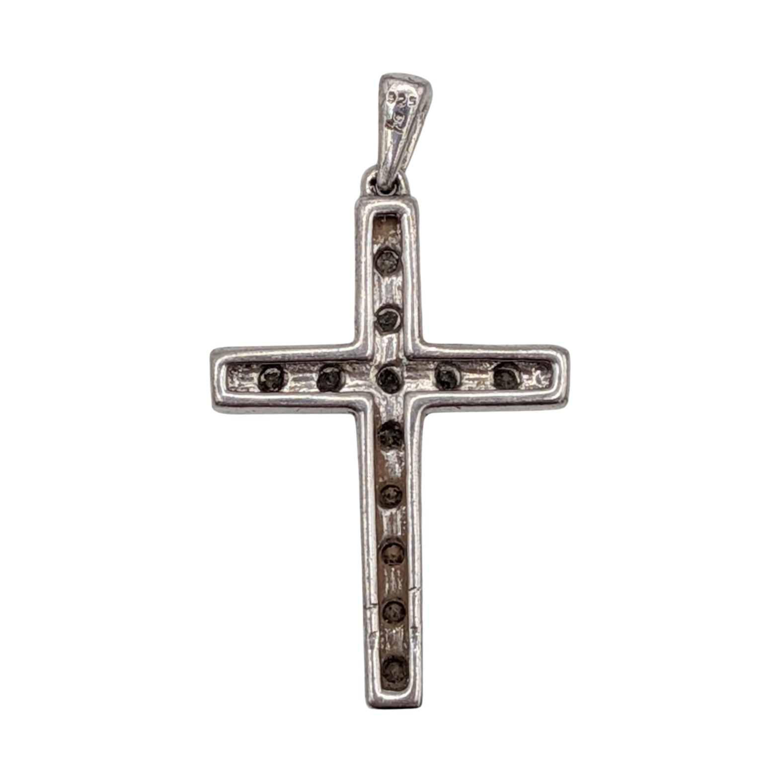 Signed Sterling Silver Diamond Cross Pendant