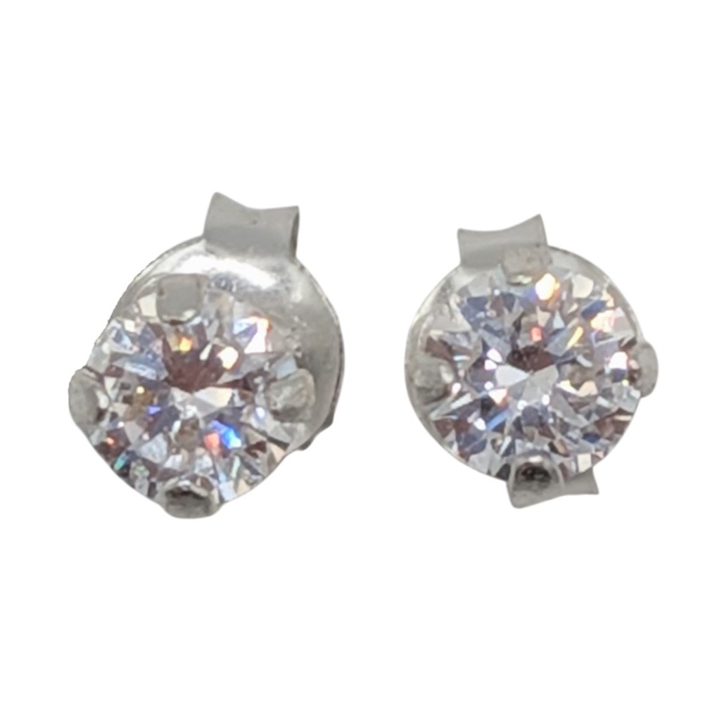 Signed Sterling Silver Large Rhinestone Stud Earrings