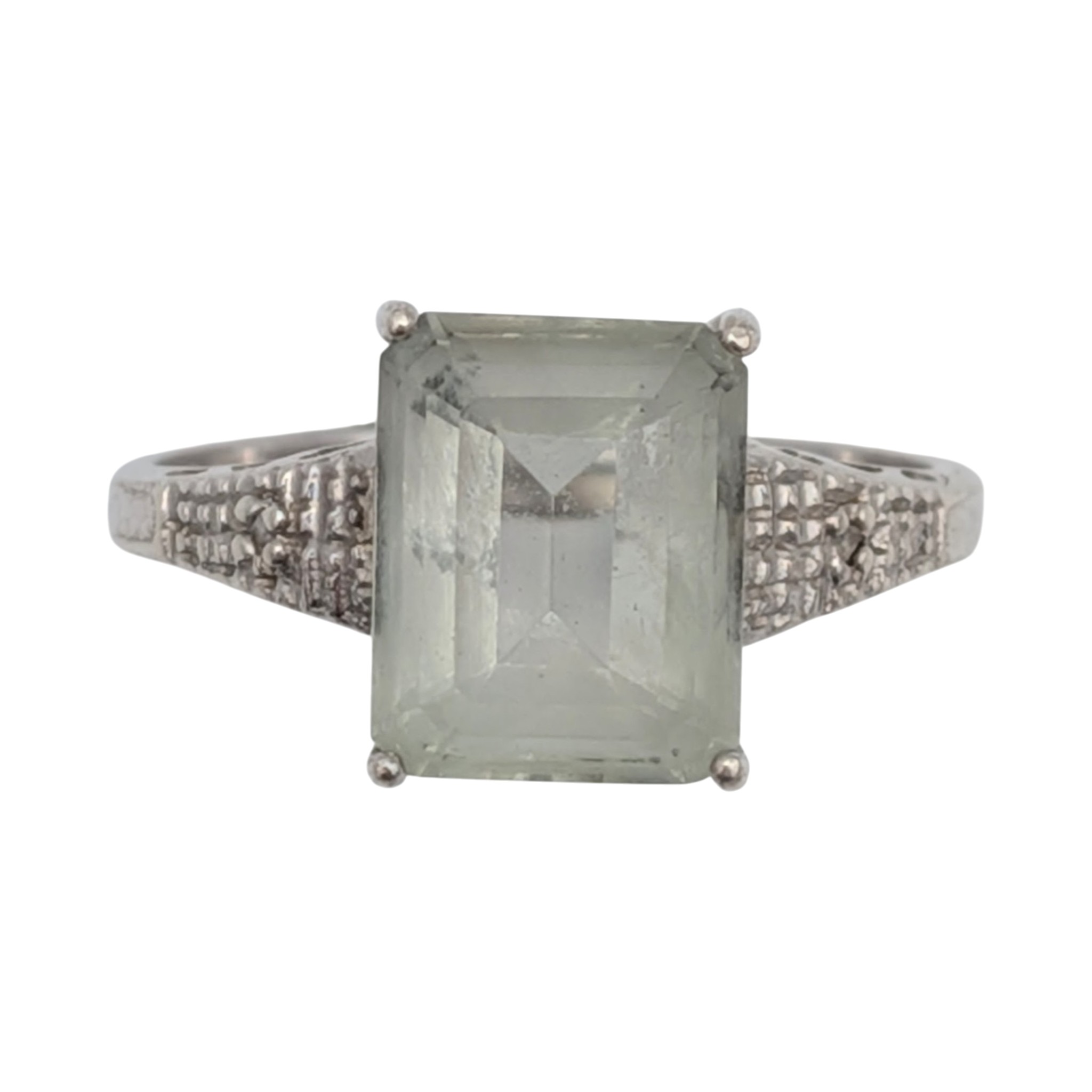Sterling Silver Green Tourmaline Diamond Solitaire Ring Size 8