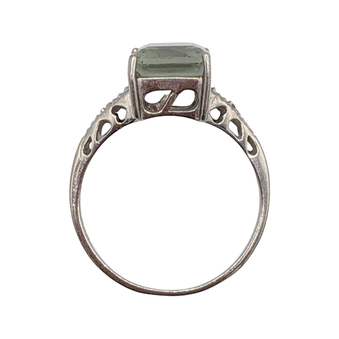 Sterling Silver Green Tourmaline Diamond Solitaire Ring Size 8
