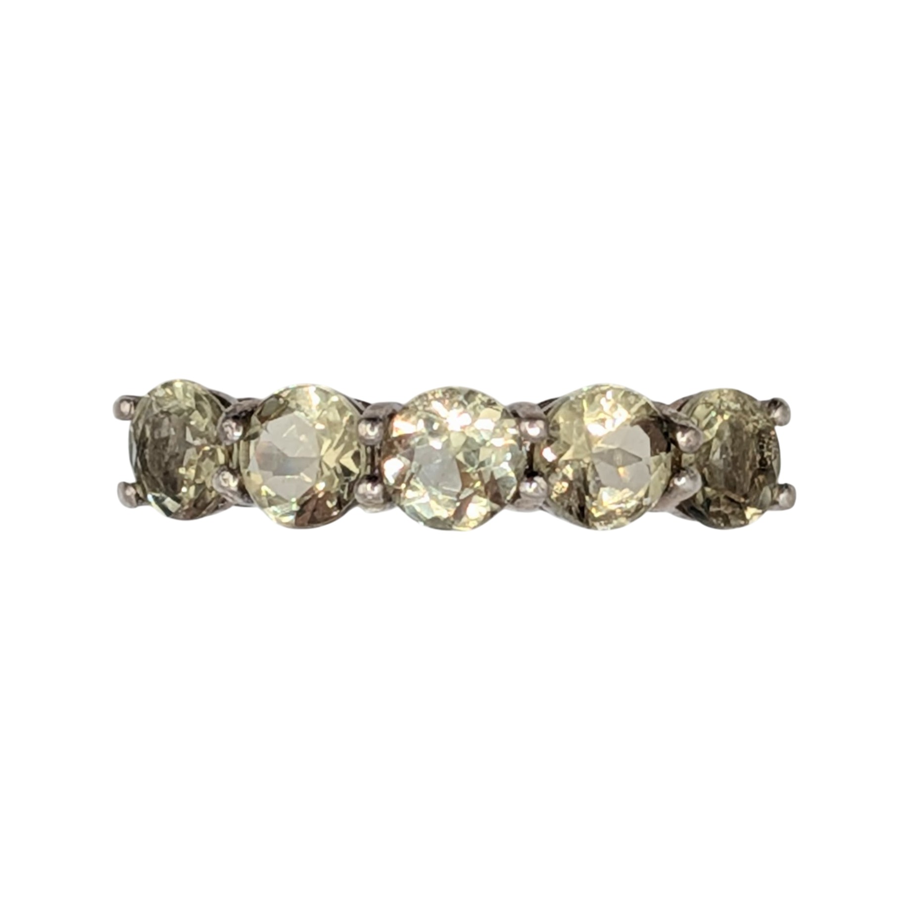 Signed Sterling Silver Lime Tourmaline 5 Stone Ring Size 8