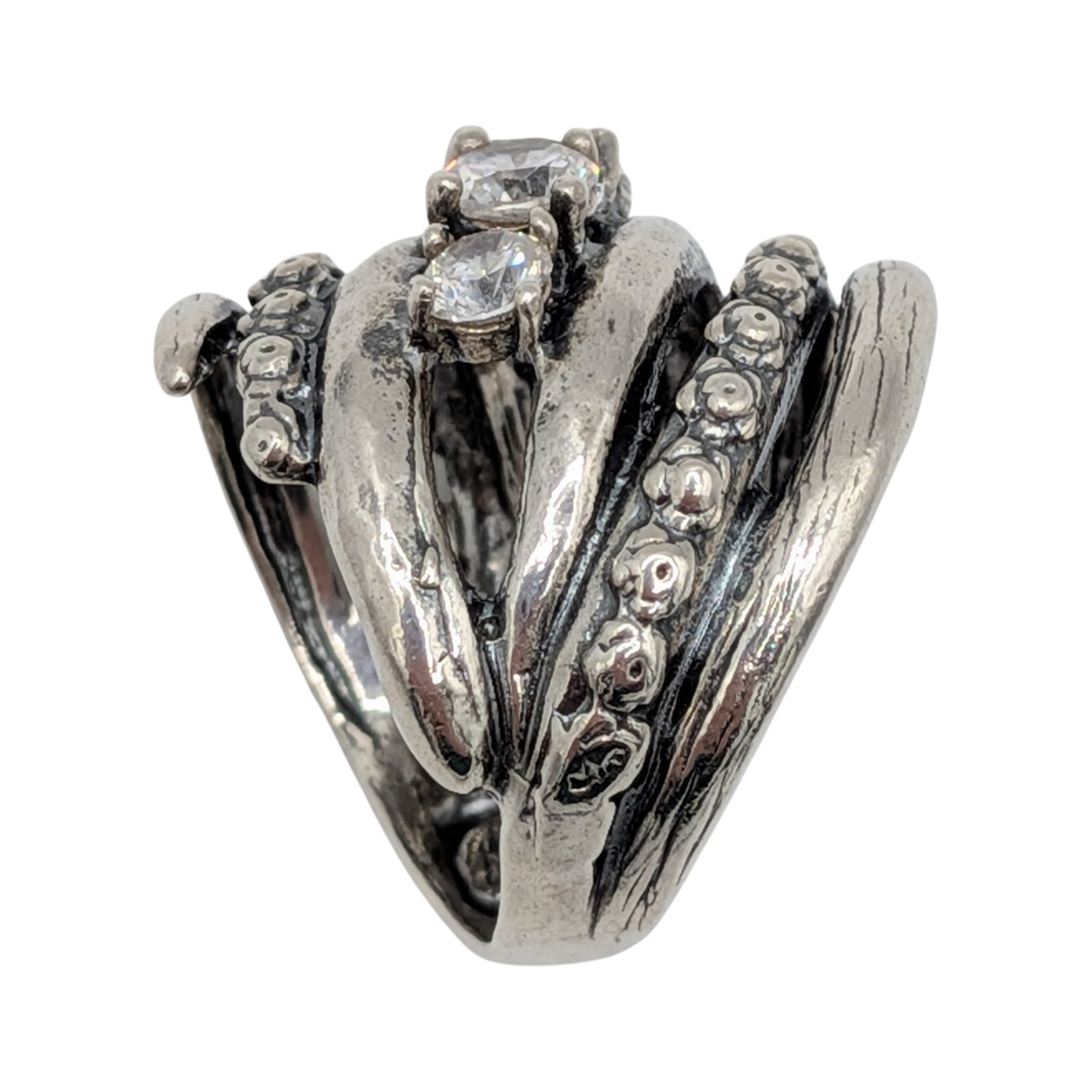 Signed Israel Sterling Silver White CZ Cocktail Ring Size 7.75