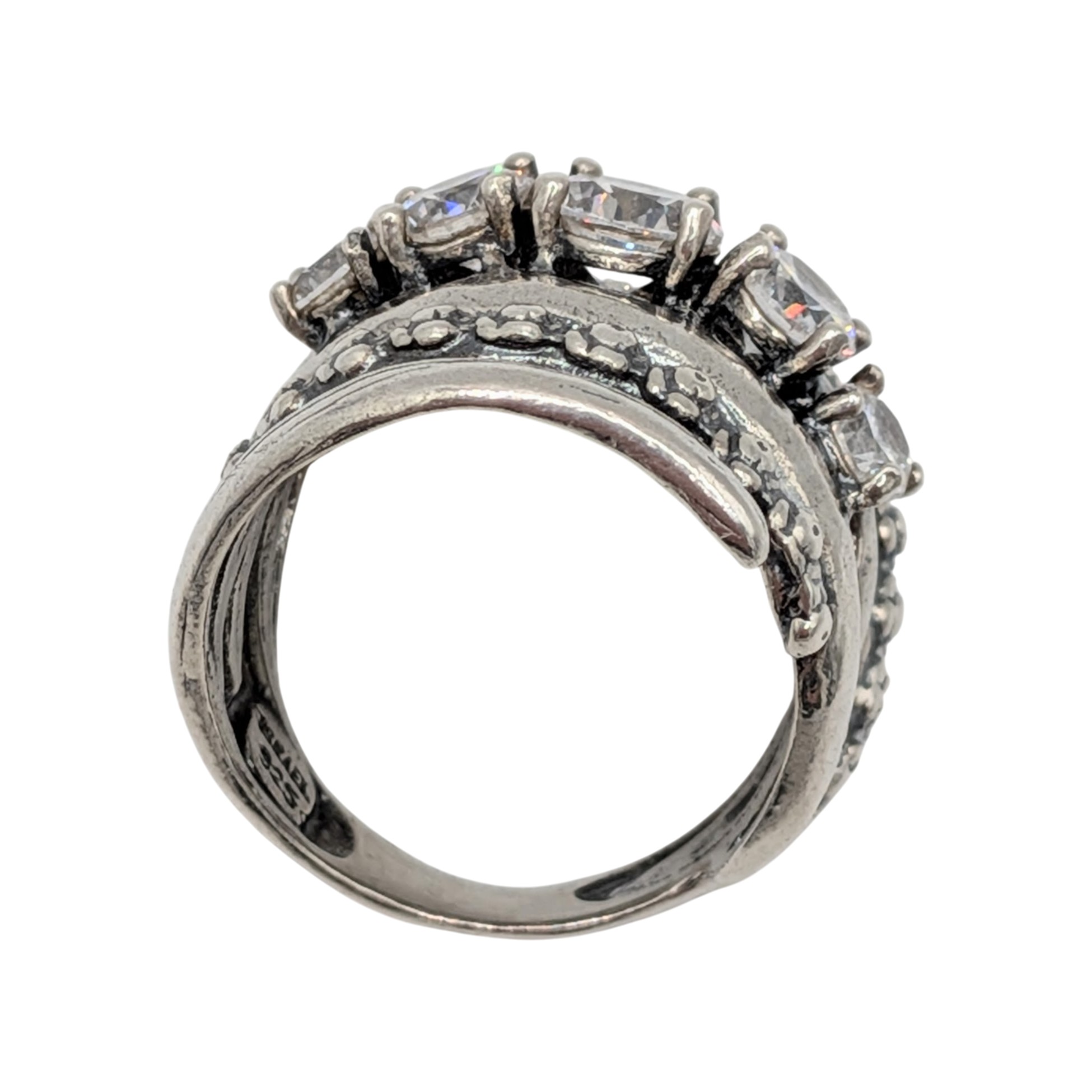 Signed Israel Sterling Silver White CZ Cocktail Ring Size 7.75