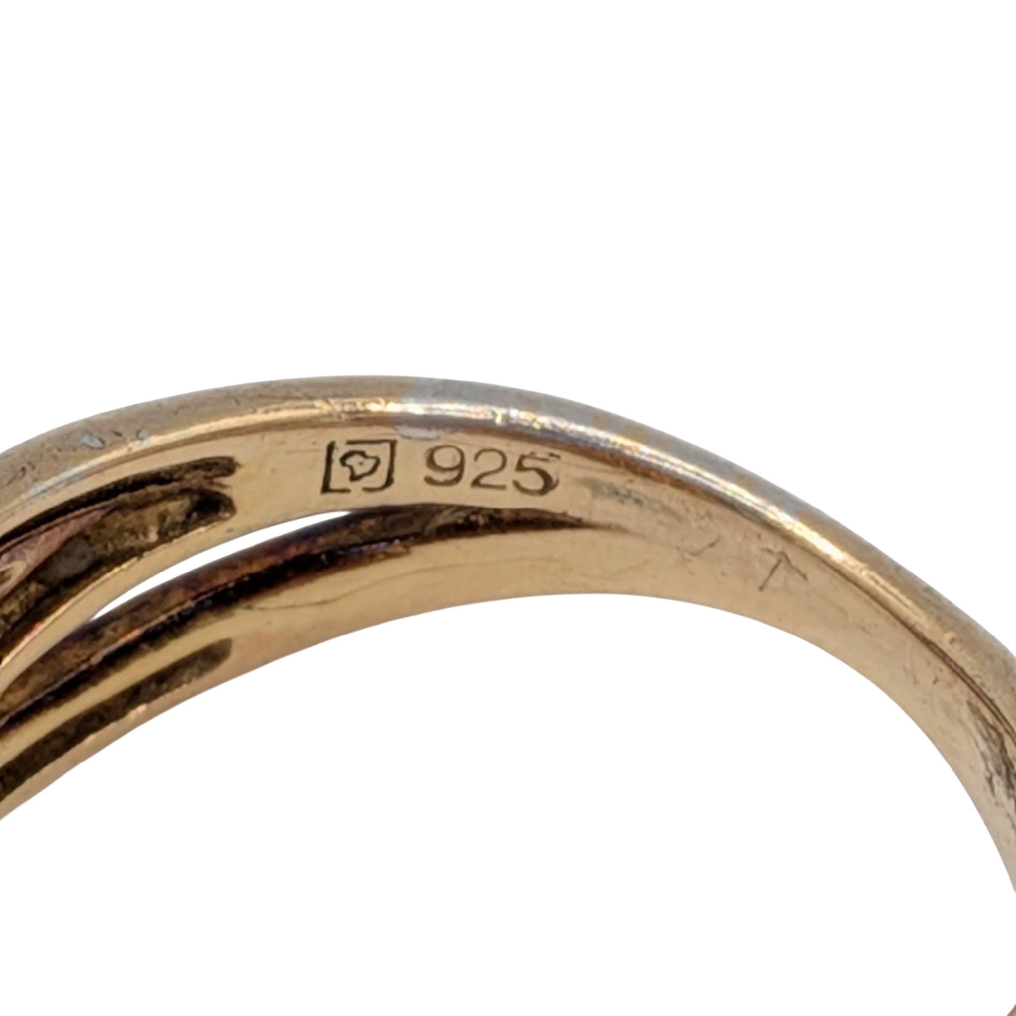 Signed Gold Over Sterling Silver Garnet Diamond Cross Over Statement Ring Size 7