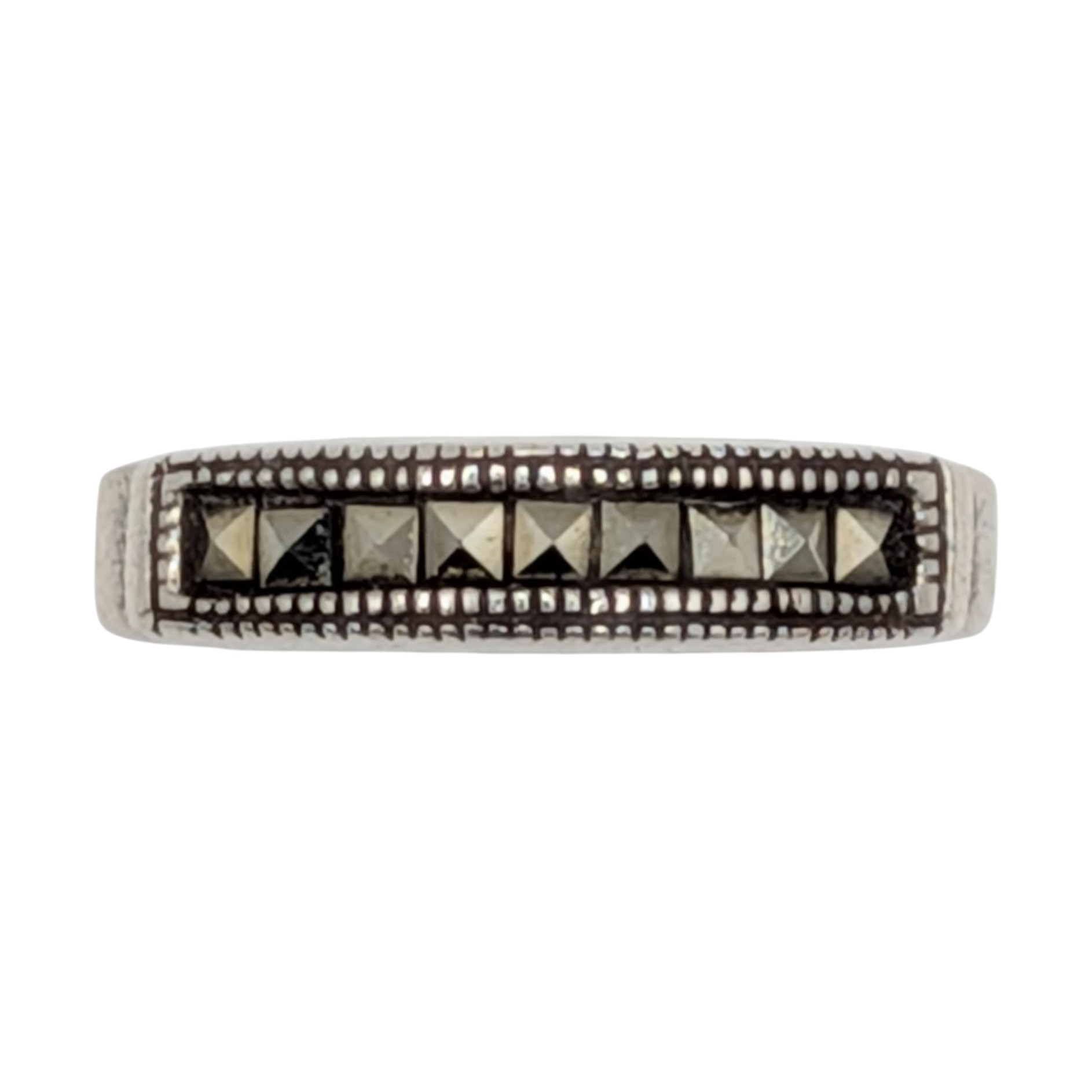 Signed Sterling Silver Marcasite Channel Set Band Ring Size 4.75