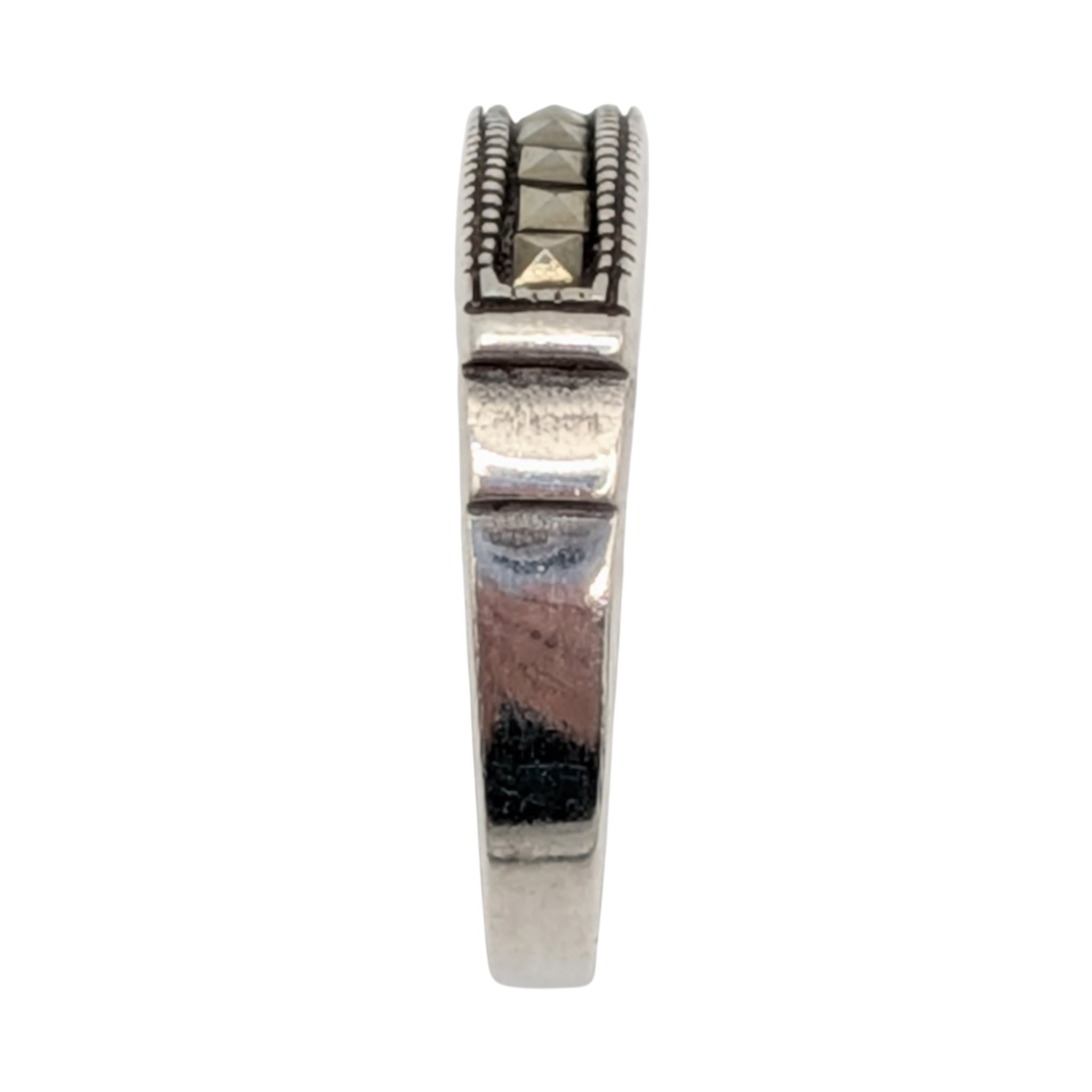 Signed Sterling Silver Marcasite Channel Set Band Ring Size 4.75