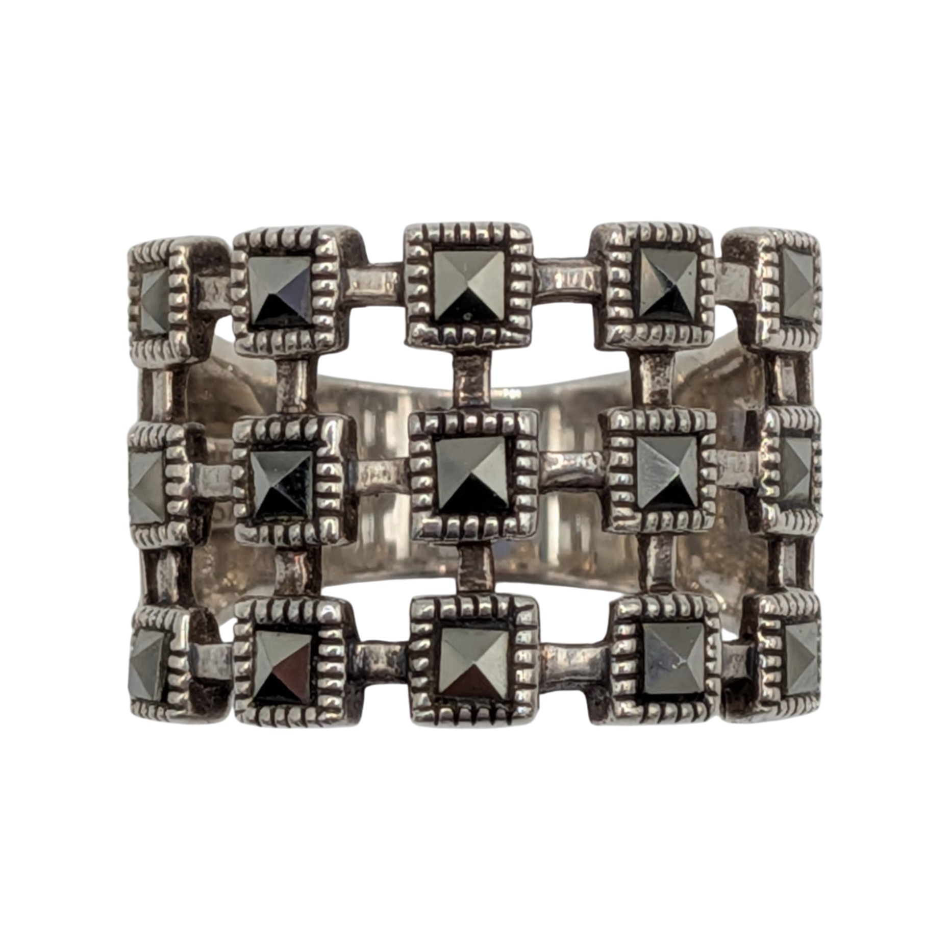 Signed Sterling Silver Marcasite Wide Band
