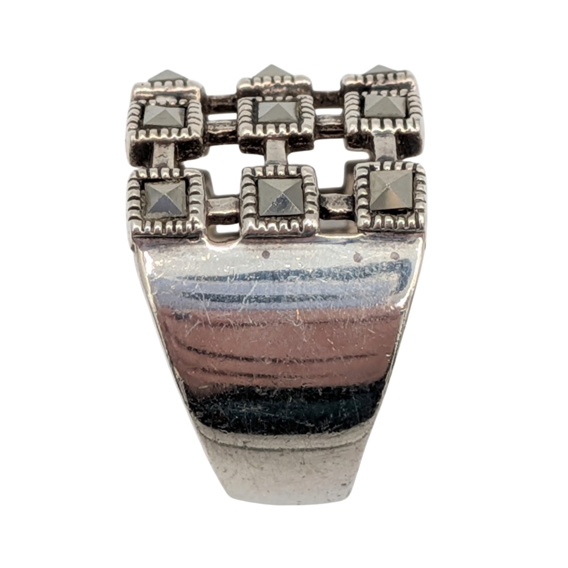 Signed Sterling Silver Marcasite Wide Band