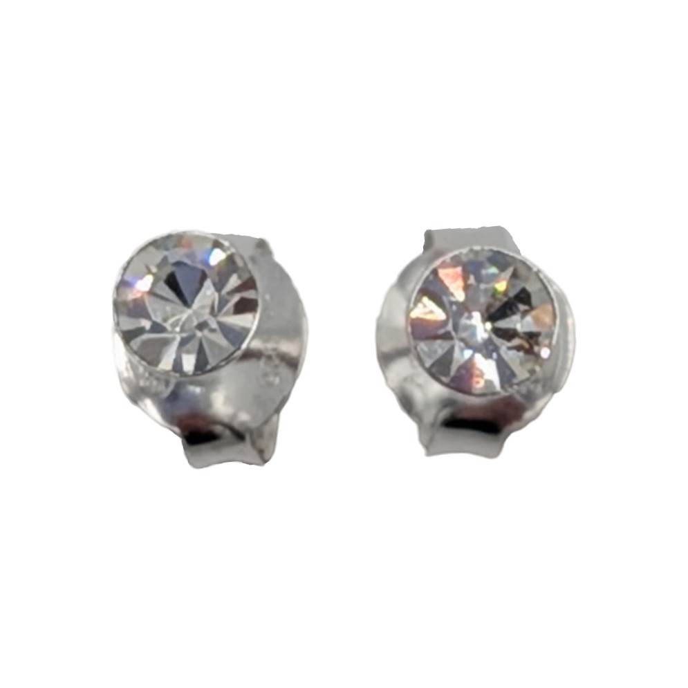 Signed Sterling Silver Small Rhinestone Stud Earrings