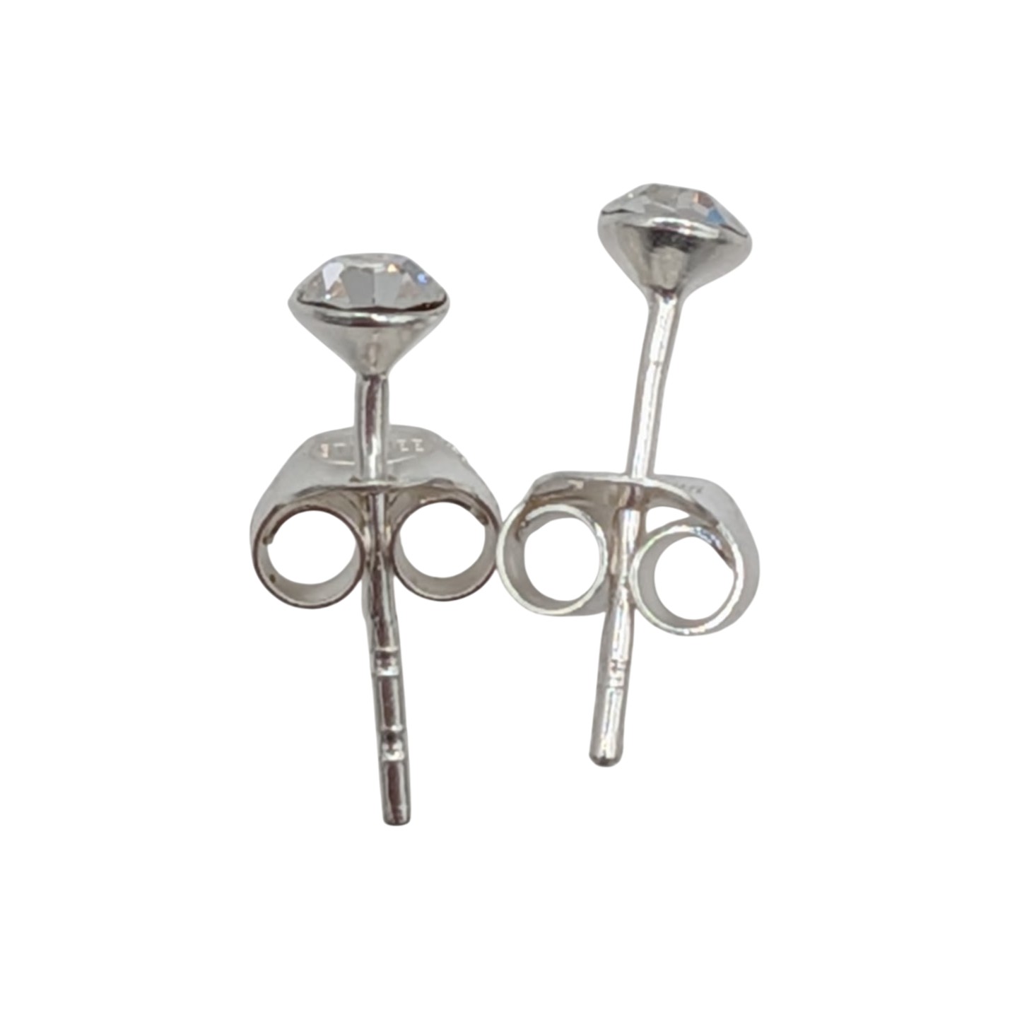 Signed Sterling Silver Small Rhinestone Stud Earrings