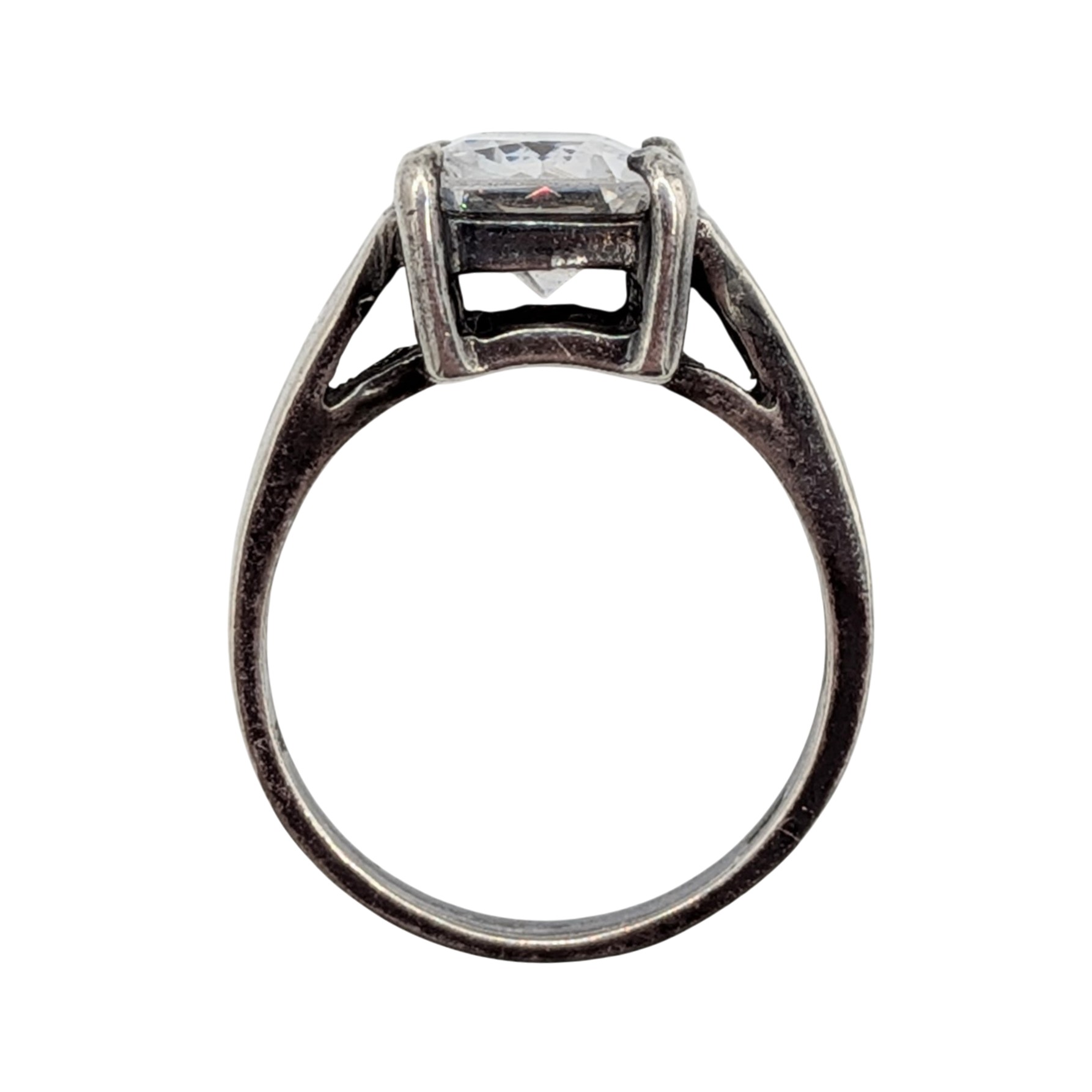 Signed Sterling Silver White CZ Rectangle Cut Engagement Ring Size 6.75