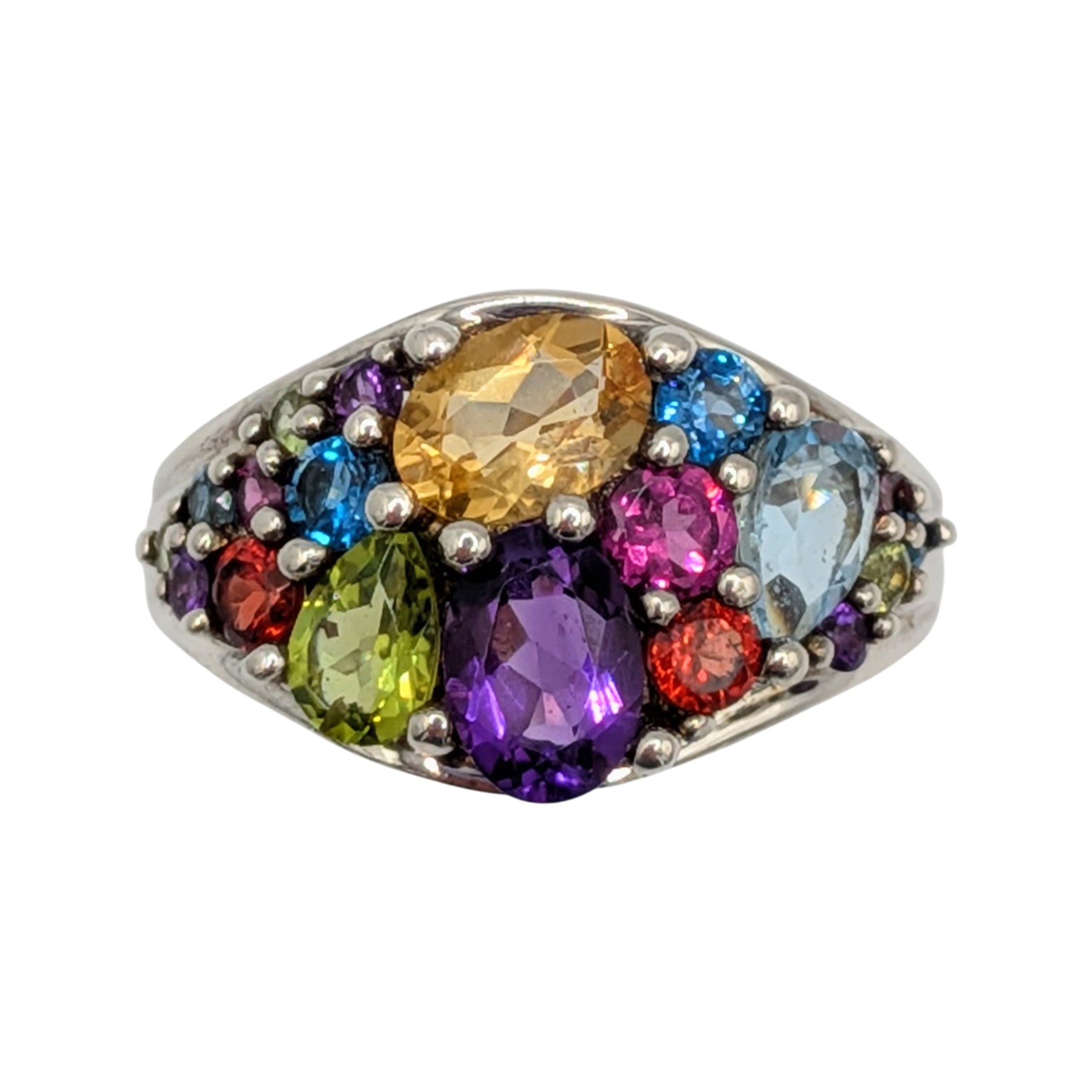 Sterling Silver Multi-Stone Cluster Ring Size 8.25
