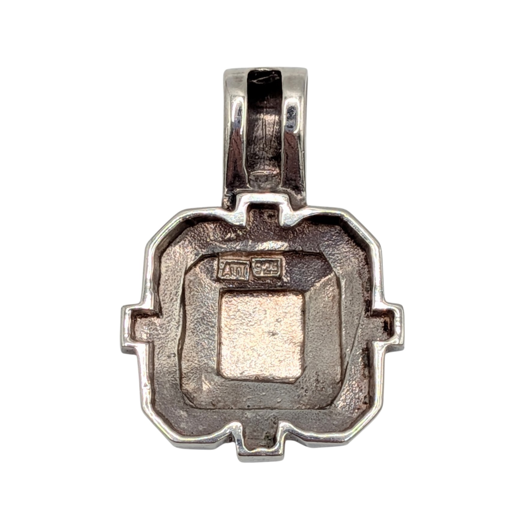 Signed Sterling Silver Marcasite Square Dome Cross Pendant
