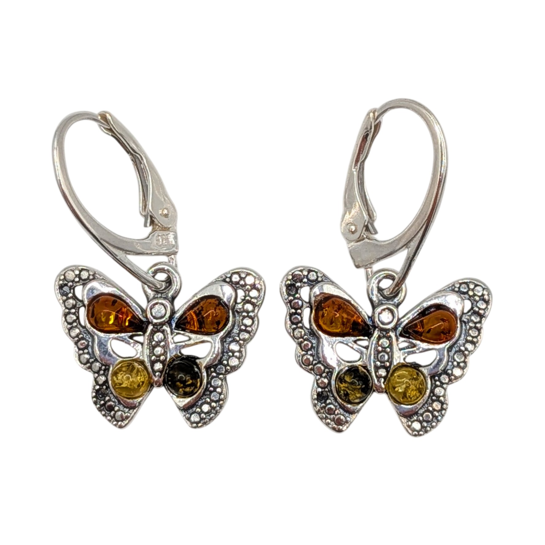 Sterling Silver Multi Amber Butterfly Dangle Earrings