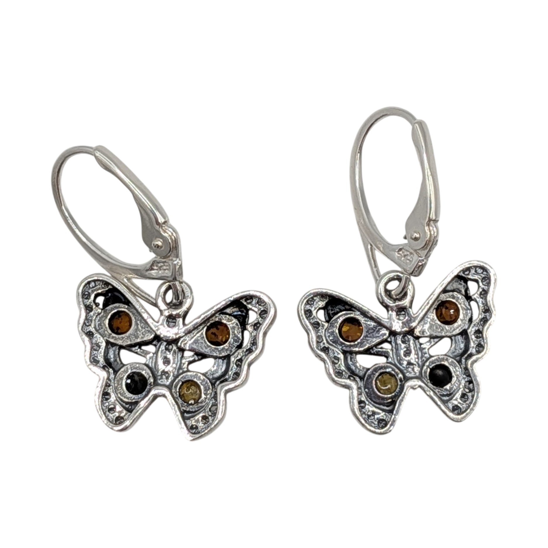 Sterling Silver Multi Amber Butterfly Dangle Earrings