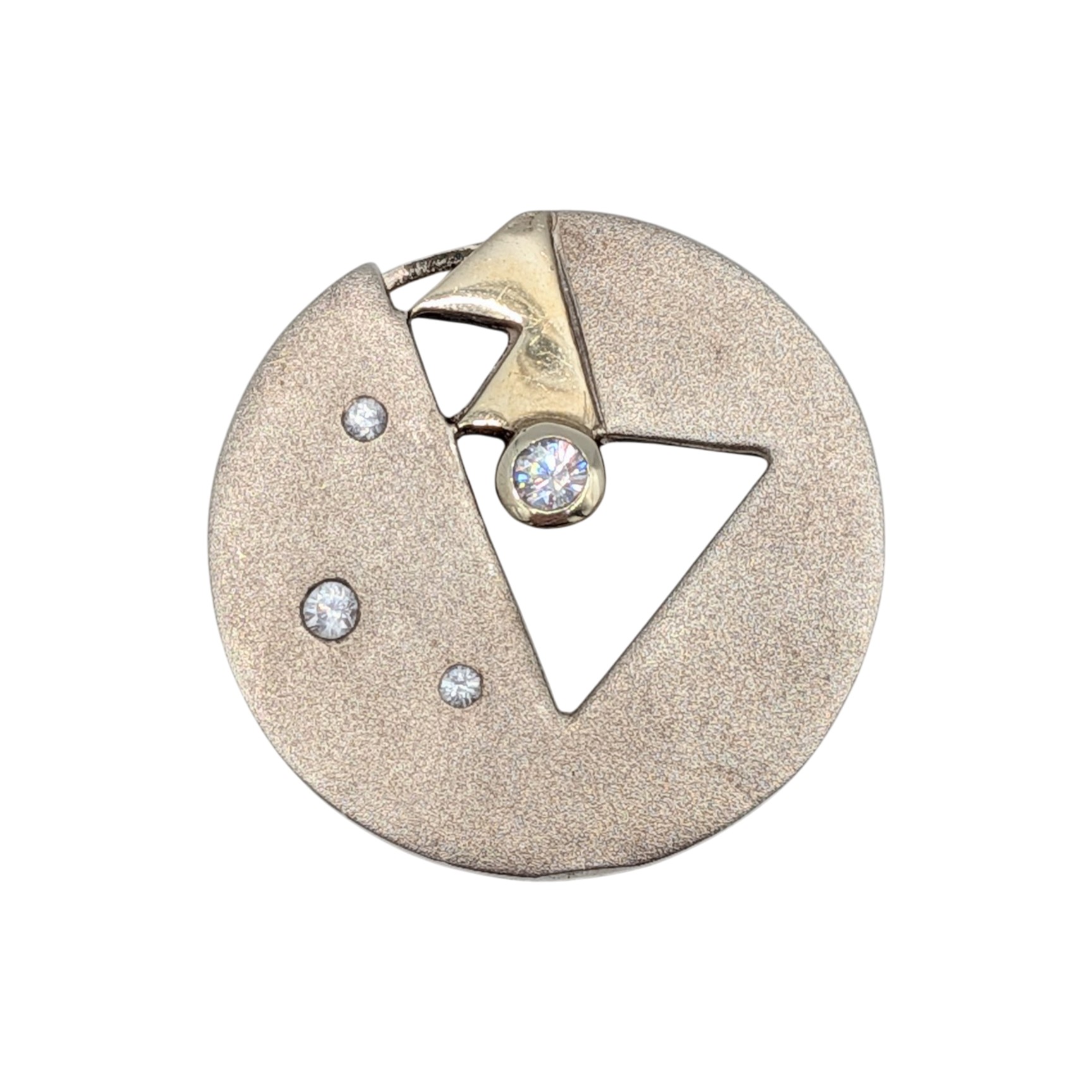 Sterling Silver Gold Over Silver CZ Abstract Modernist Slide Pendant