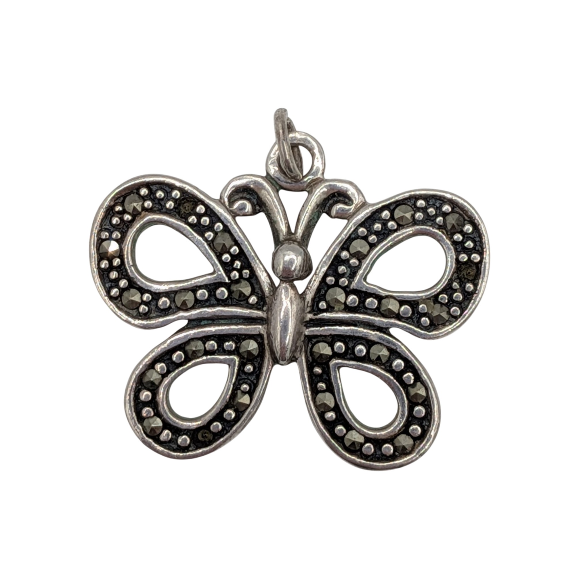Signed Sterling Silver Marcasite Butterfly Pendant