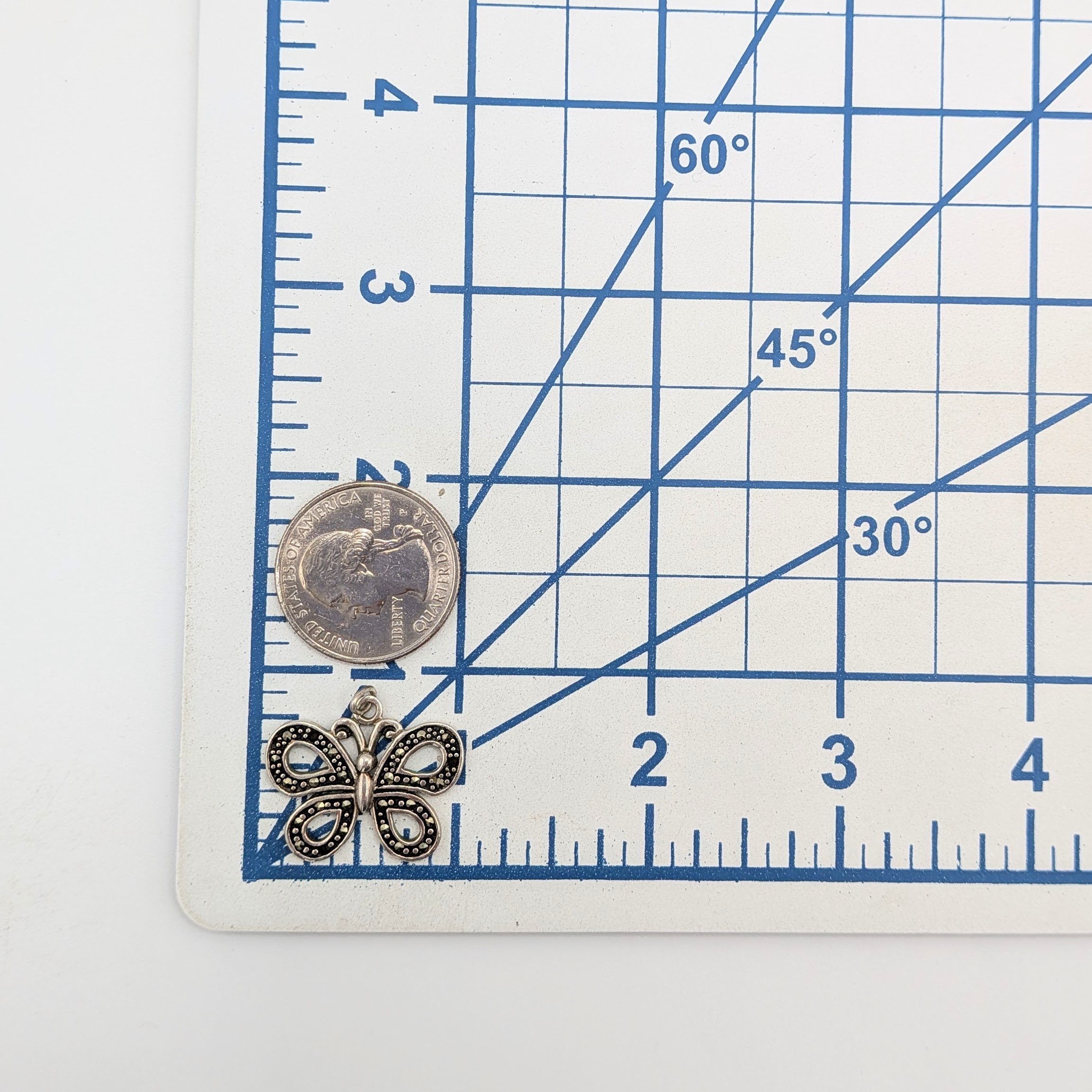 Signed Sterling Silver Marcasite Butterfly Pendant