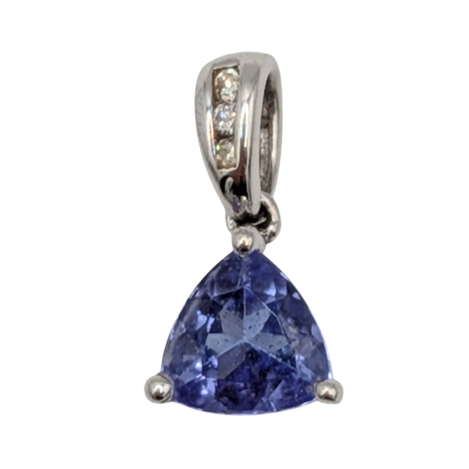Signed Sterling Silver Amethyst Diamond Trillion Cut Pendant