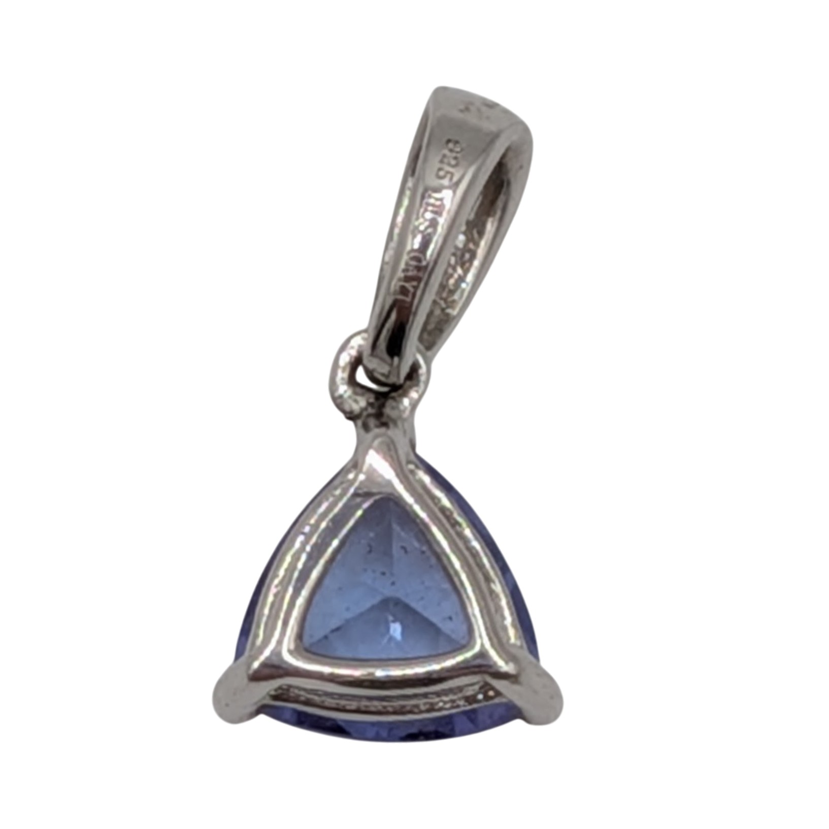 Signed Sterling Silver Amethyst Diamond Trillion Cut Pendant