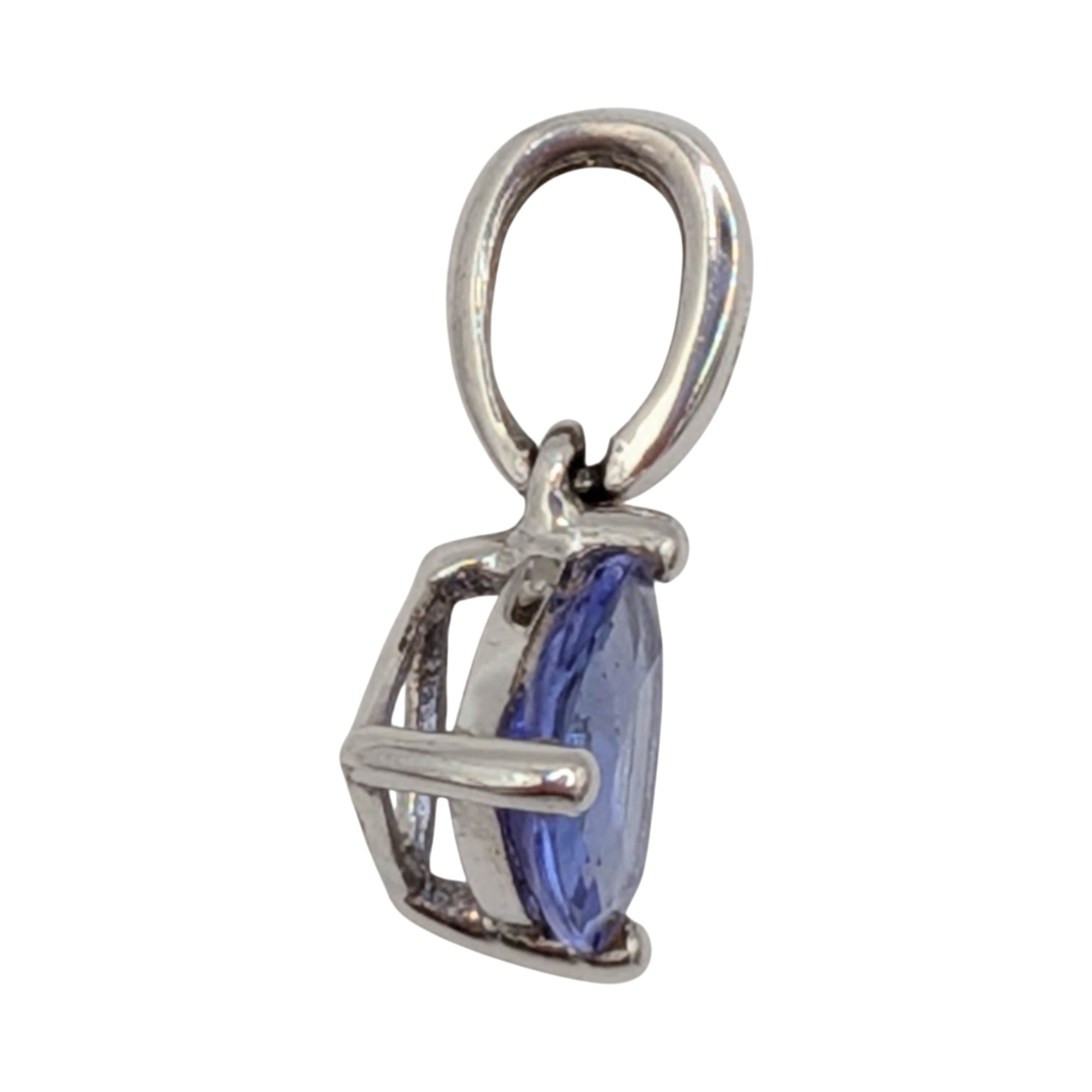 Signed Sterling Silver Amethyst Diamond Trillion Cut Pendant