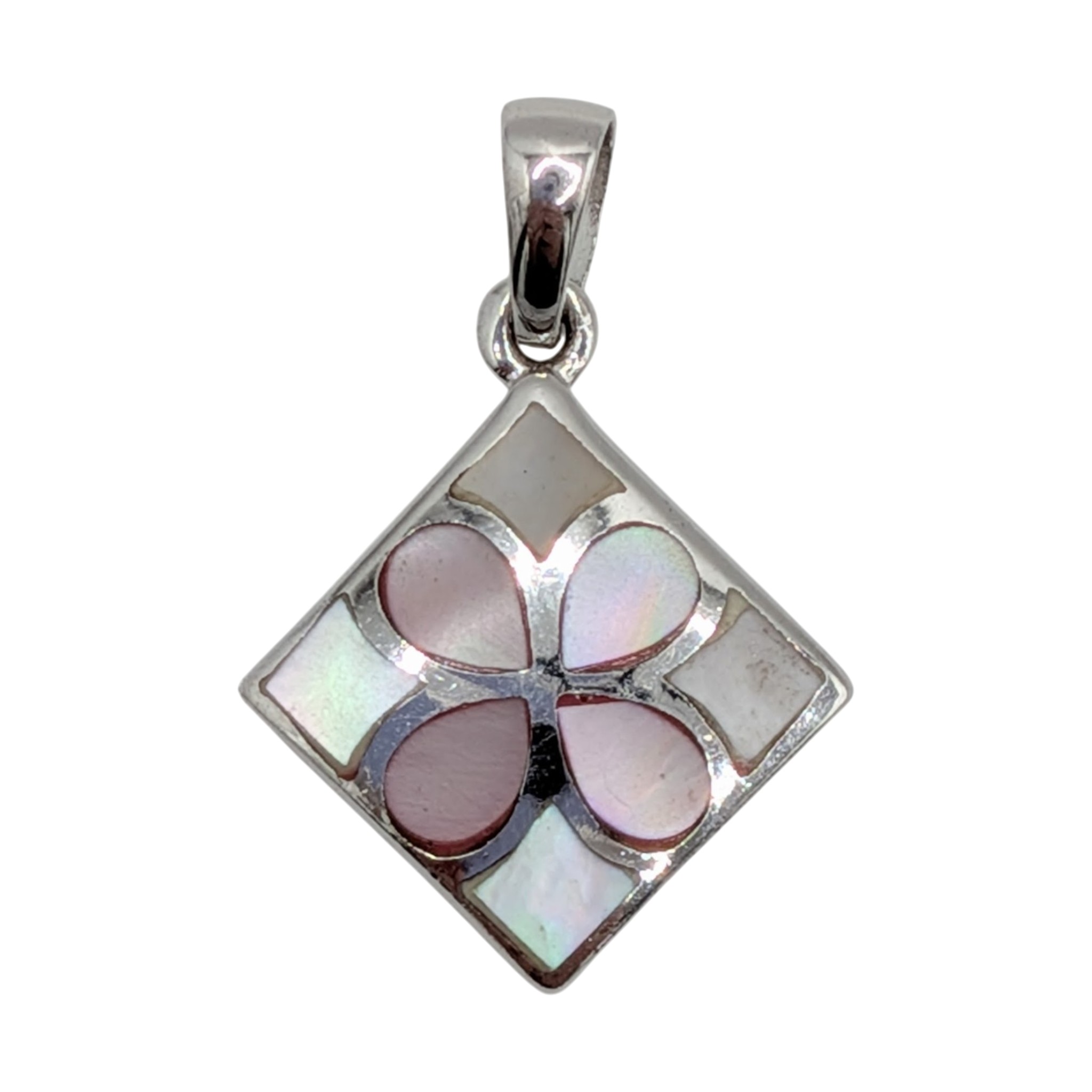 Sterling Silver Mother Of Pearl Inlay Flower Pendant