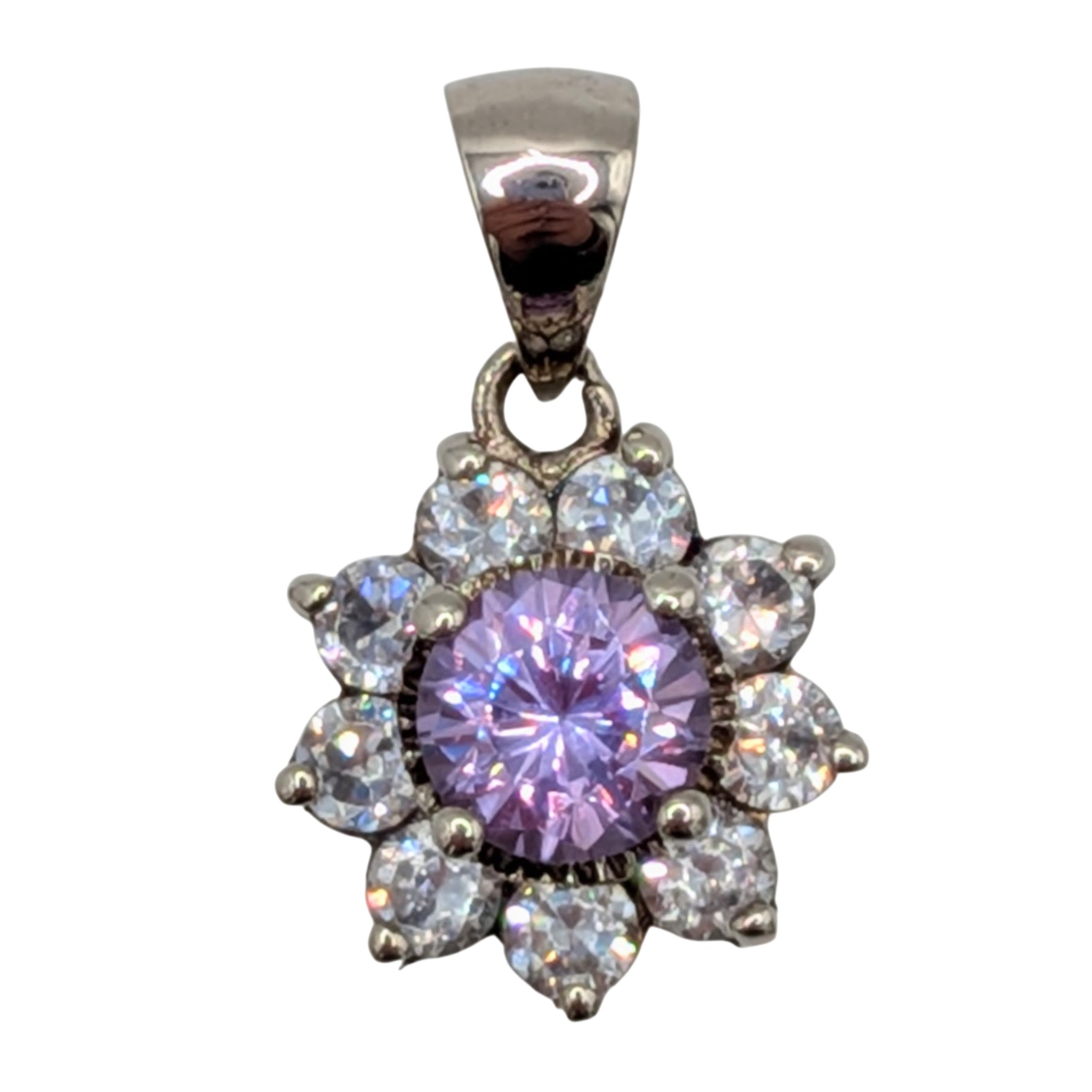 Sterling Silver Amethyst CZ Flower Pendant