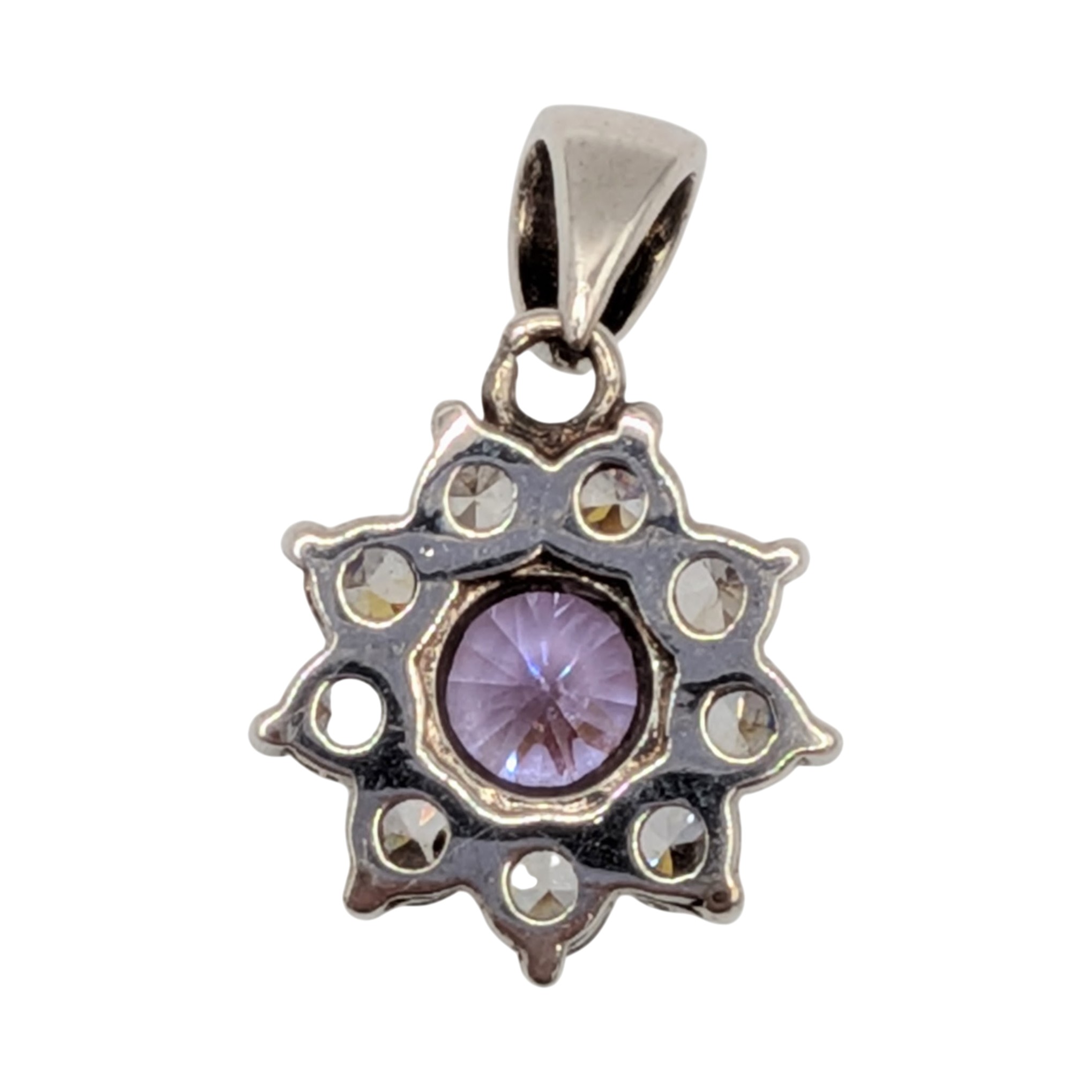 Sterling Silver Amethyst CZ Flower Pendant