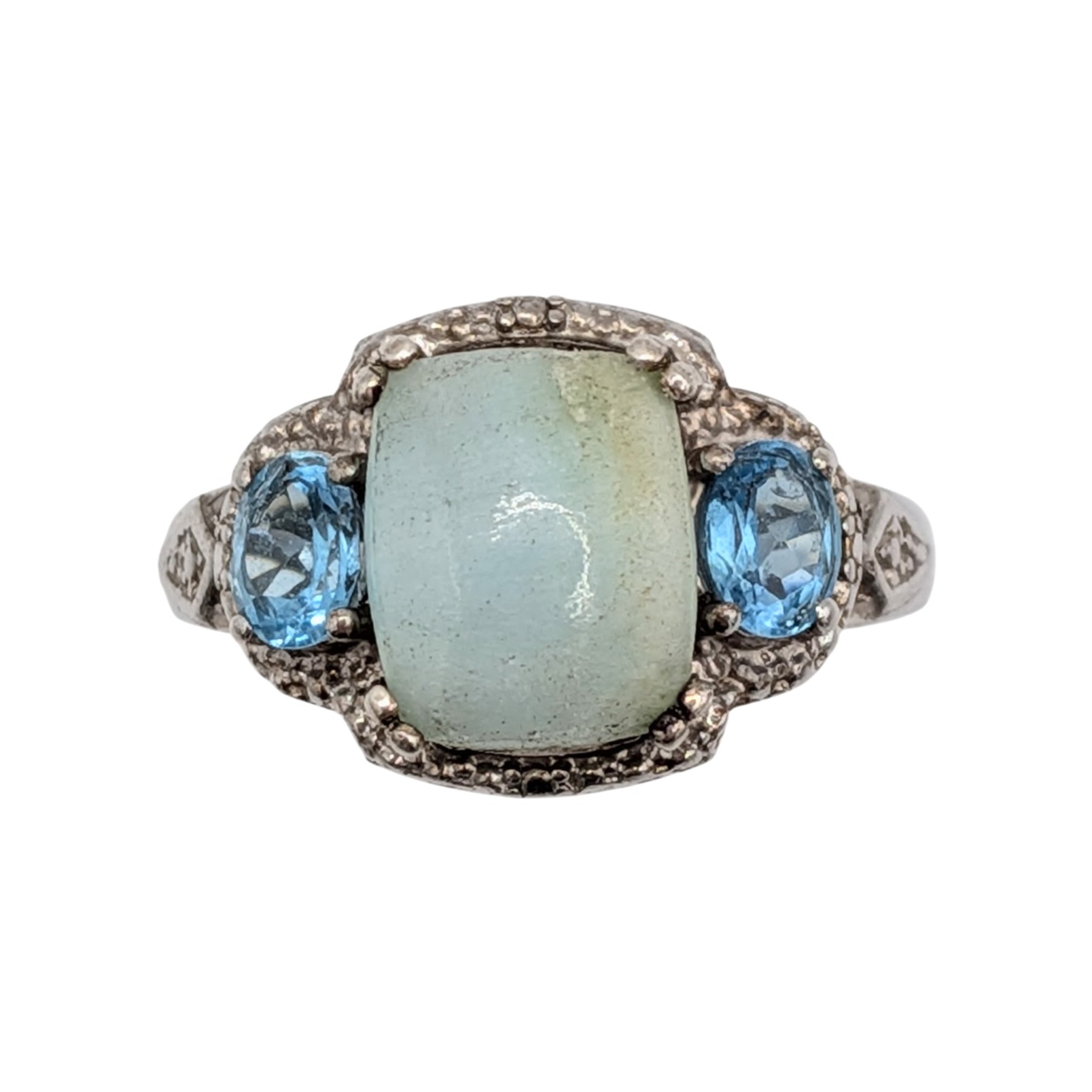 Signed Sterling Silver Agate Topaz Three Stone Ring Size 7