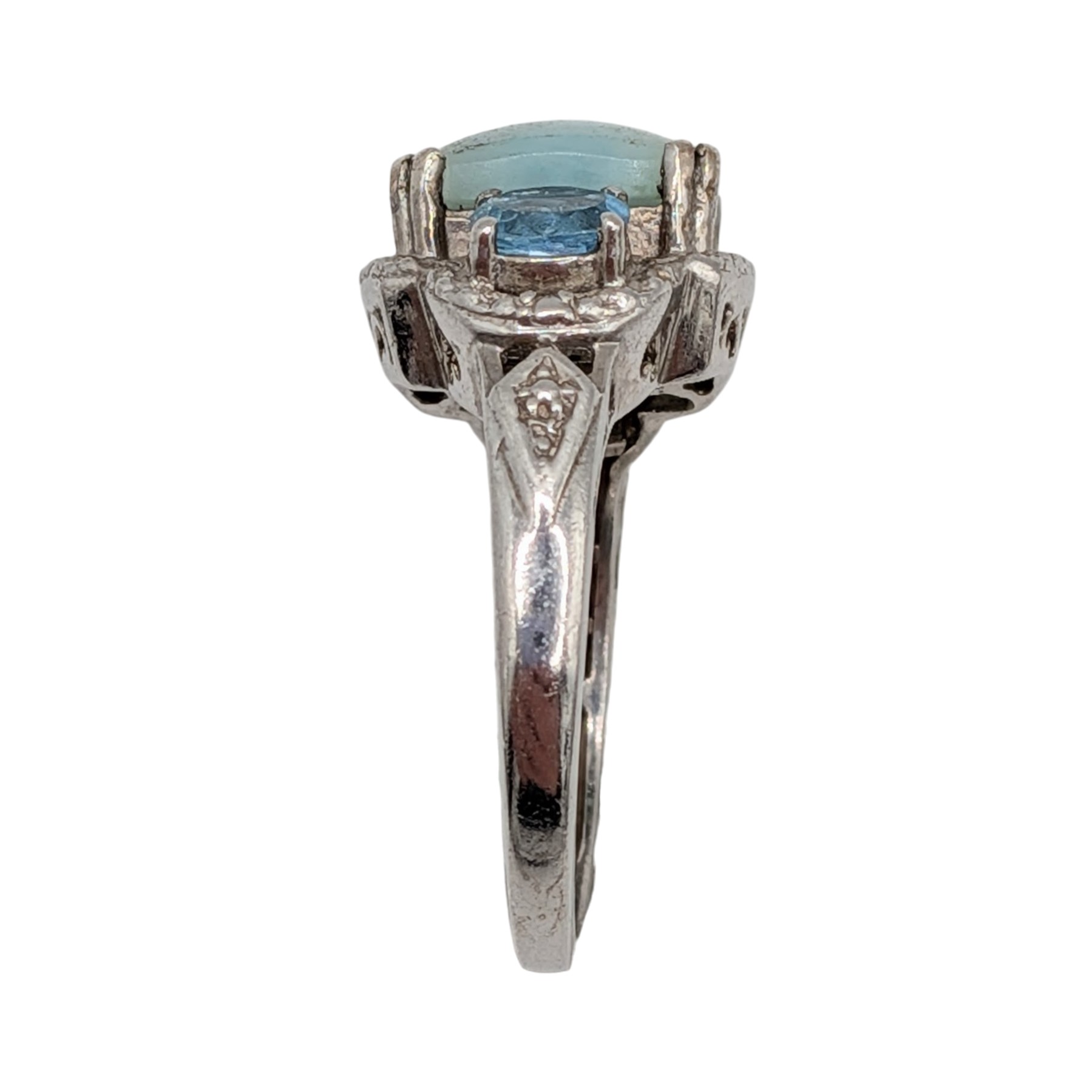 Signed Sterling Silver Agate Topaz Three Stone Ring Size 7