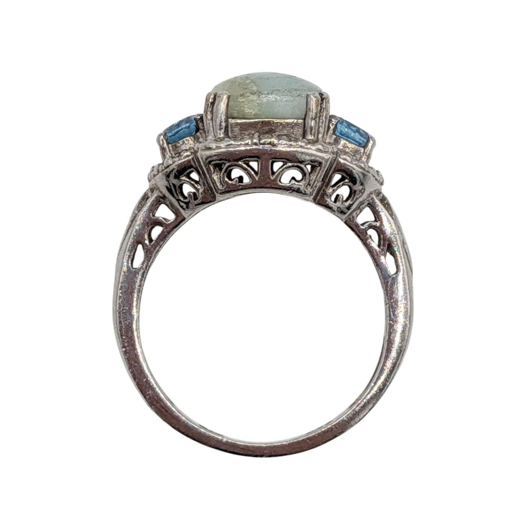 Signed Sterling Silver Agate Topaz Three Stone Ring Size 7