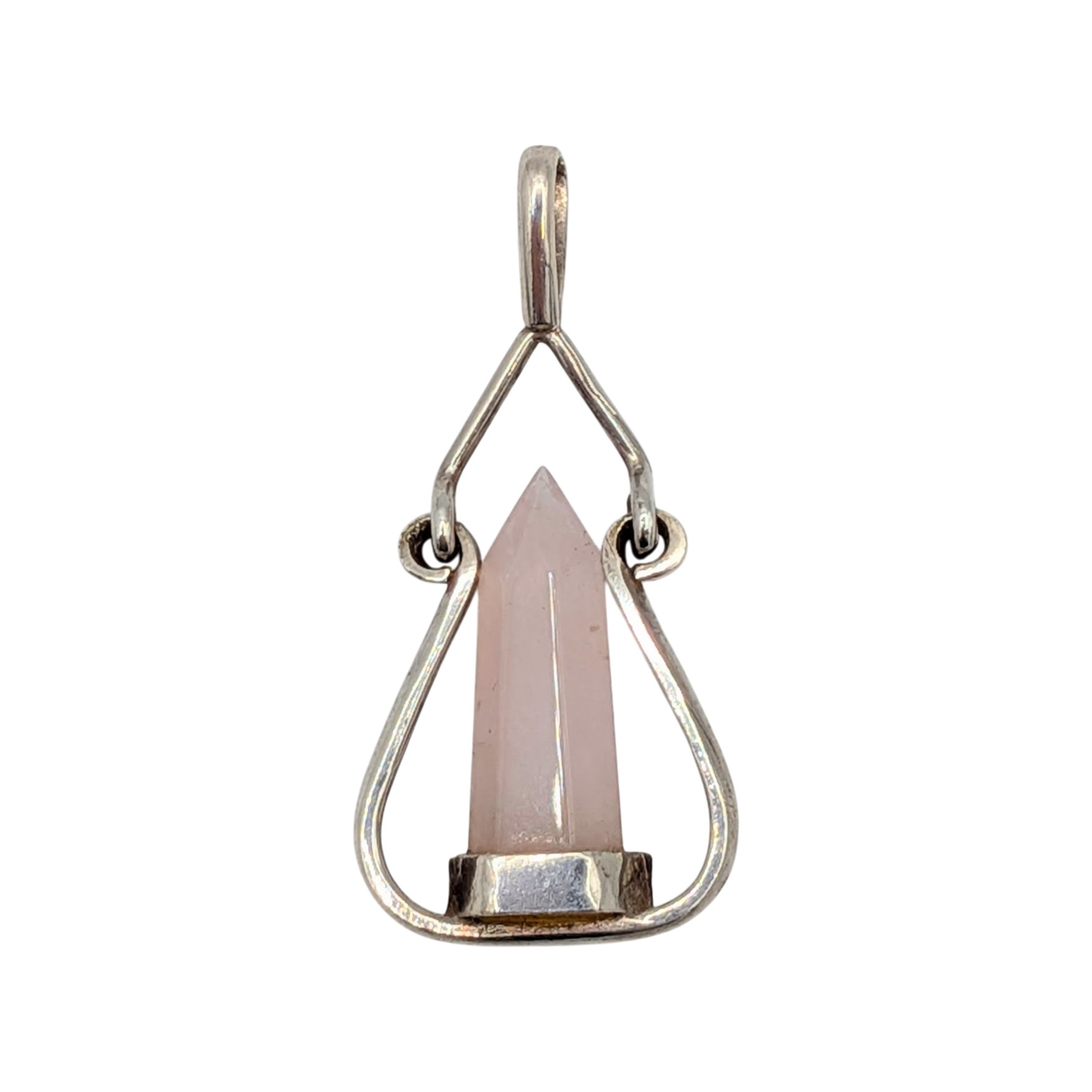 Sterling Silver Rose Quartz Crystal Drop Pendant