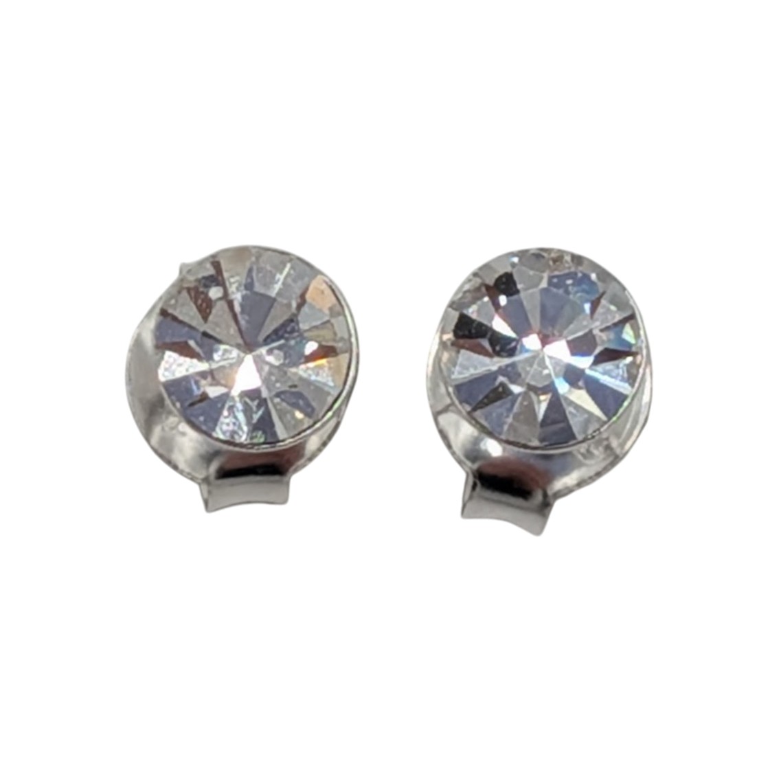 Signed Sterling Silver Large Rhinestone Stud Earrings