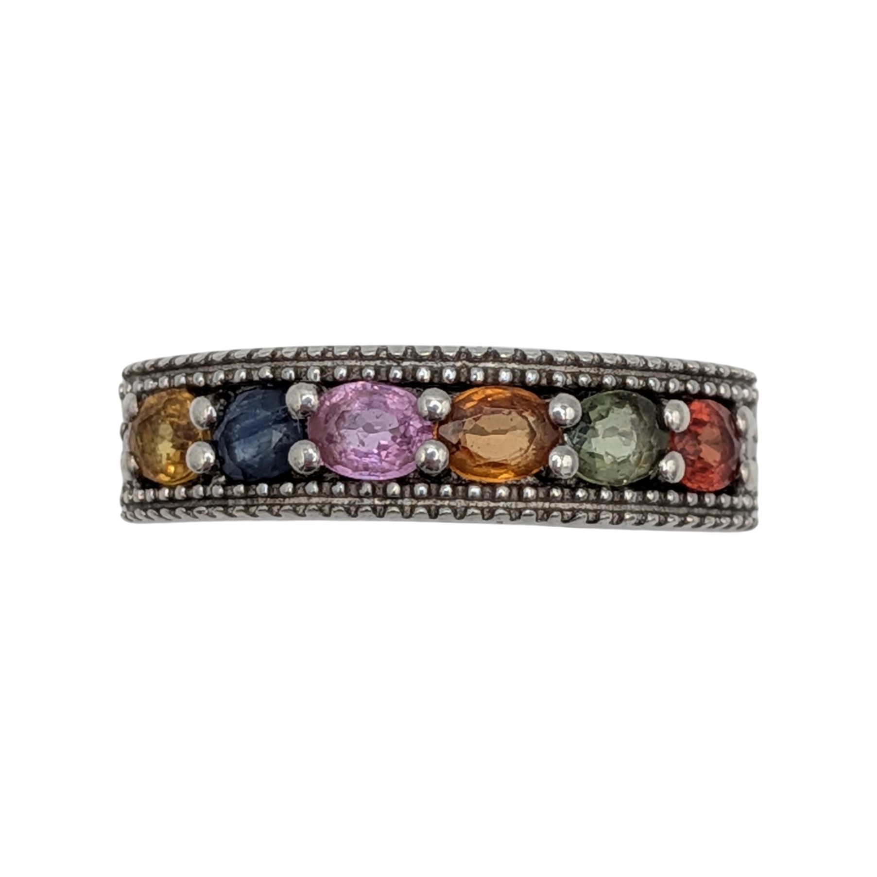 Signed Sterling Silver Multi Color Topaz Band Ring Size 9.5