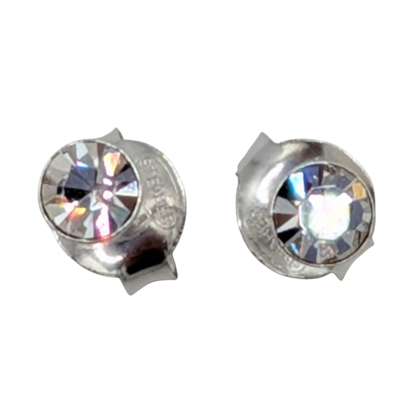 Signed Sterling Silver Small Rhinestone Stud Earrings