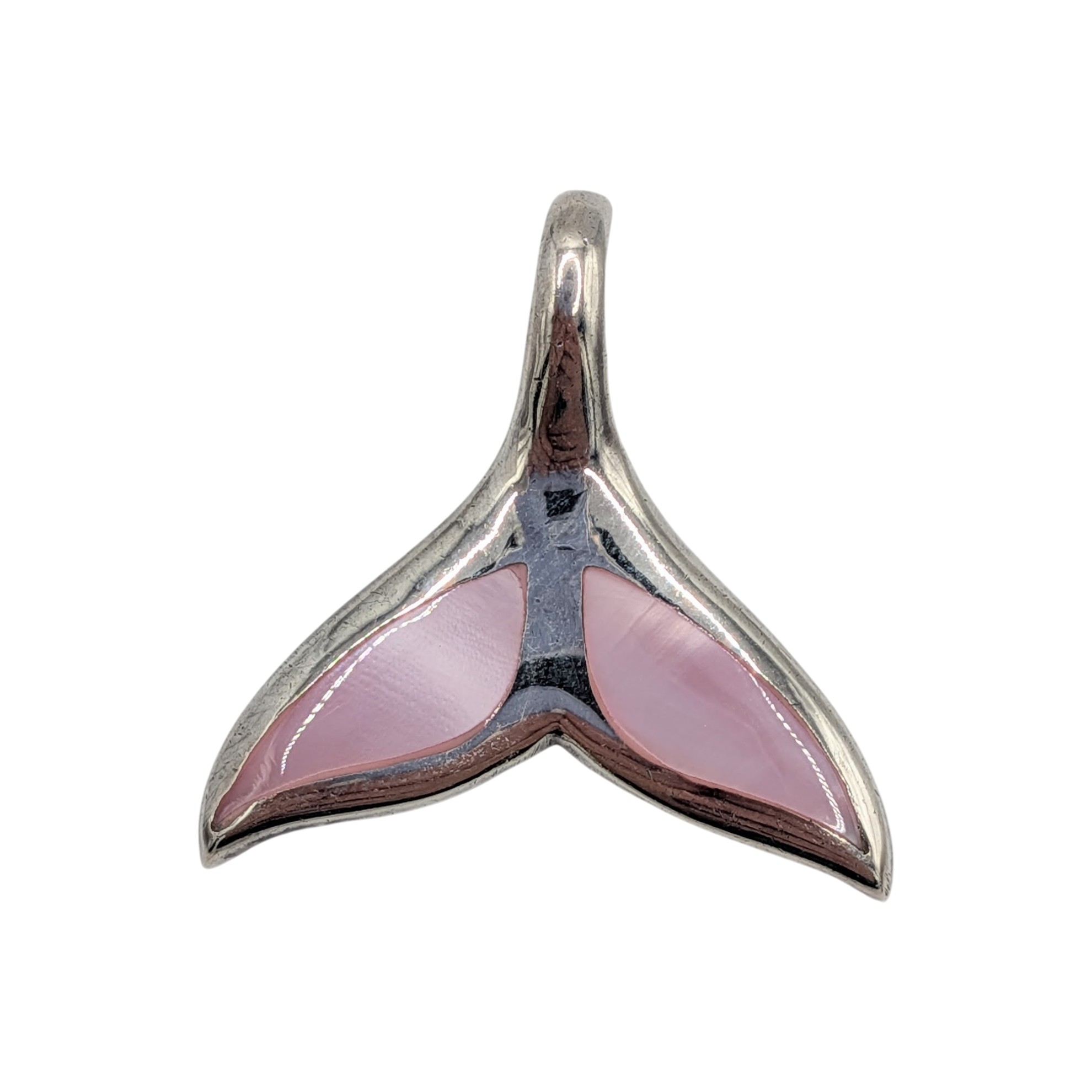 Sterling Silver Pink Mother Of Pearl Dolphin Tail Drop Pendant