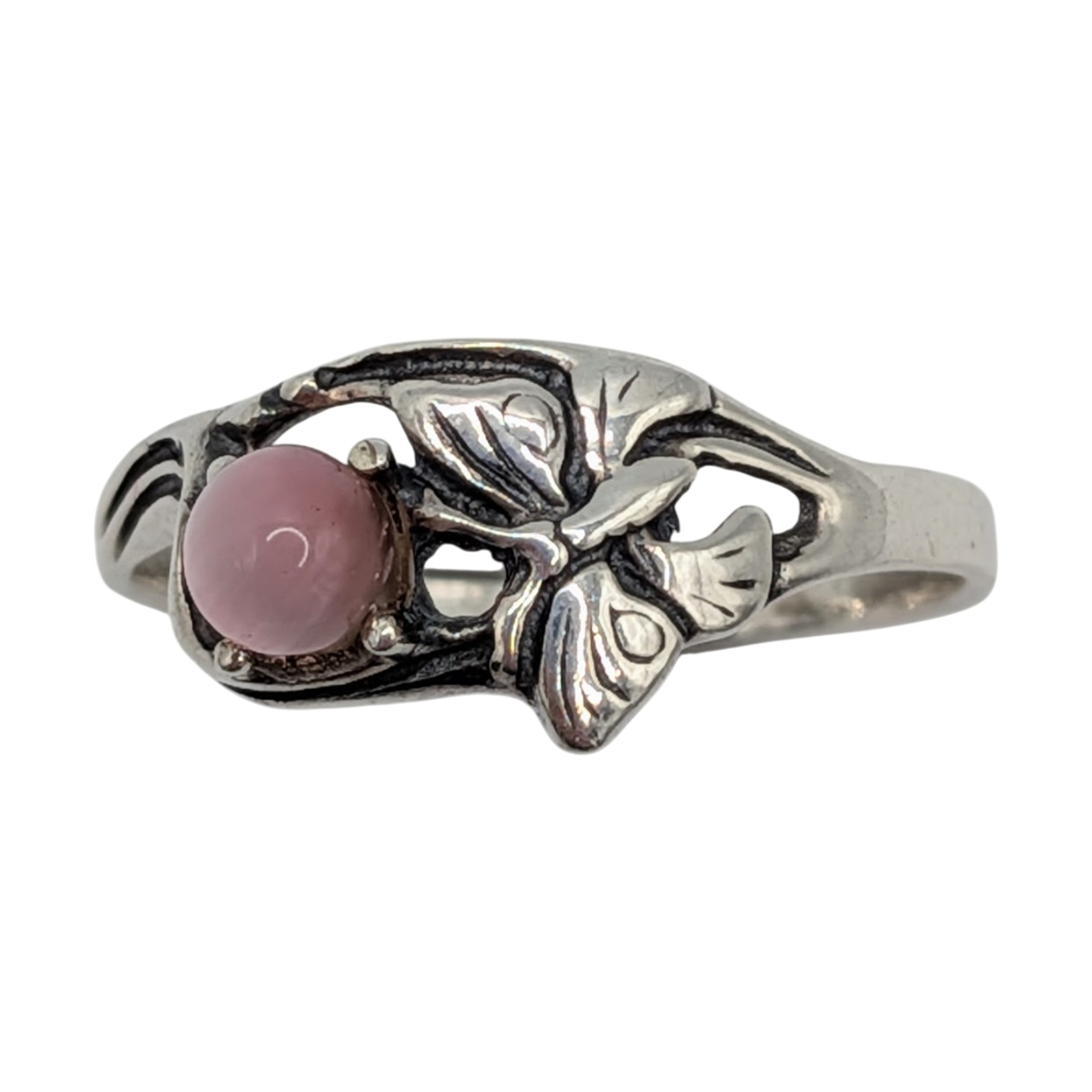 Sterling Silver Pink Moonstone Butterfly Band Ring Size 8